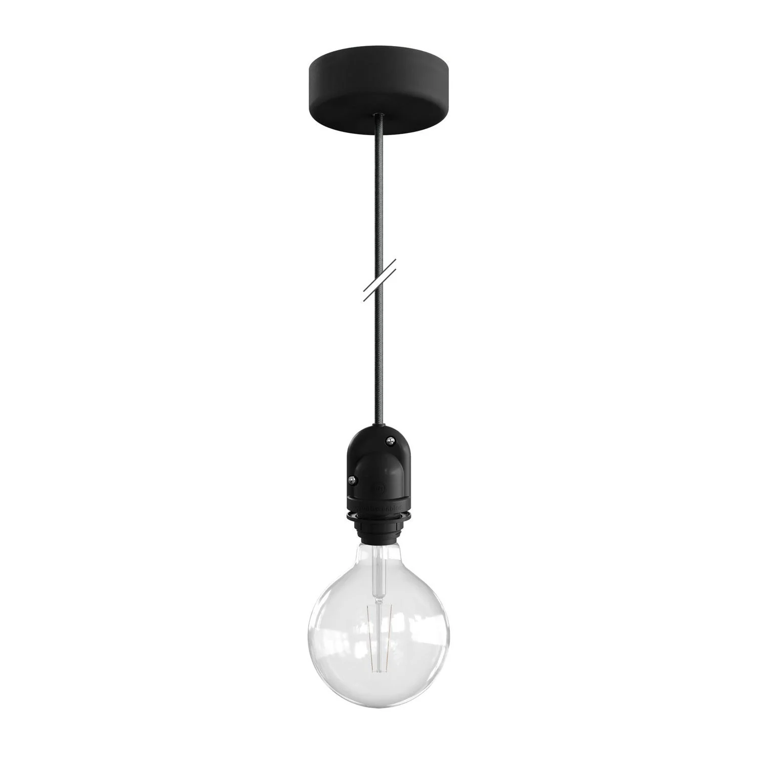 Modulair Outdoor lampshade lamp with 1.5 m fabric cord, ceiling canopy, and IP65 waterproof socket - Black