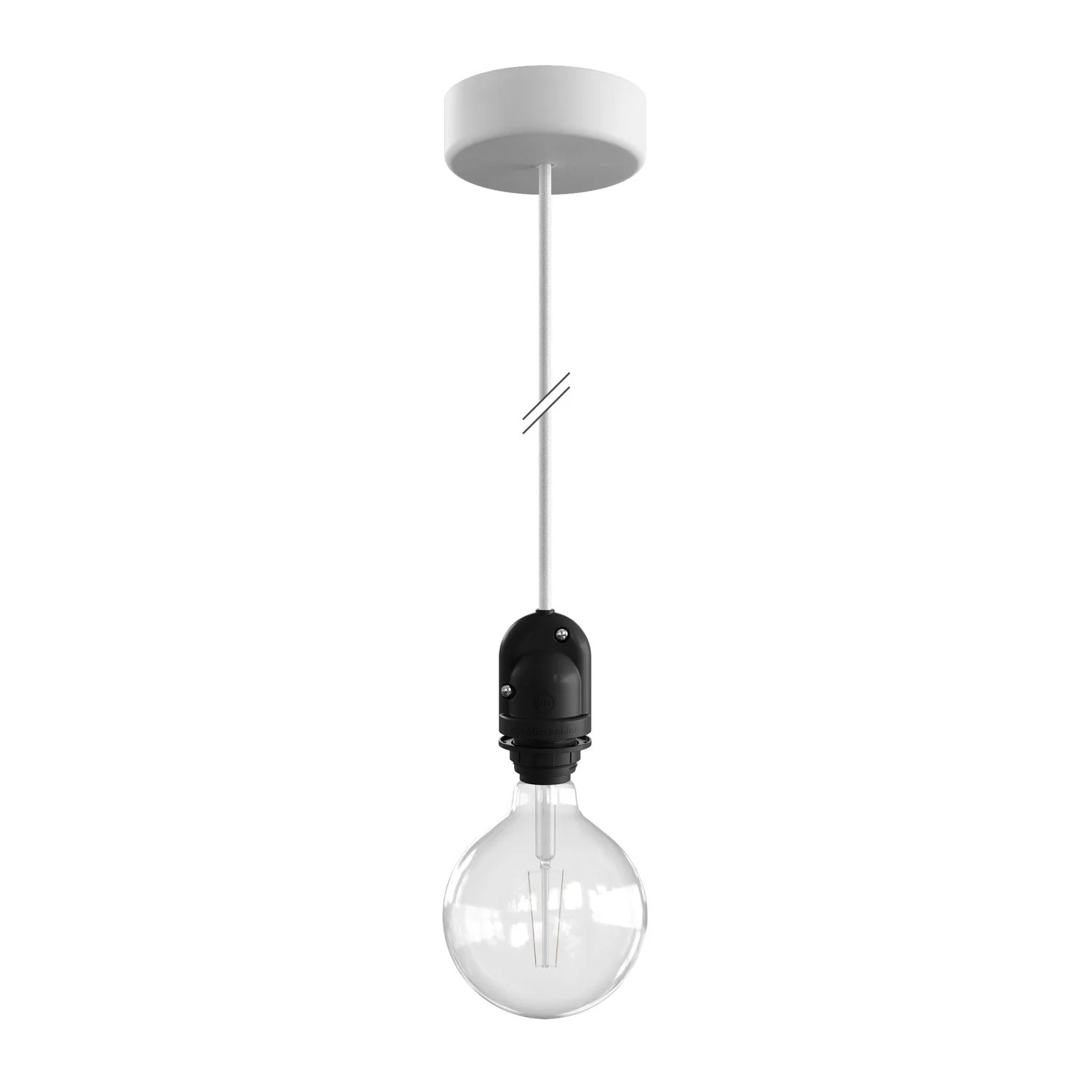 Modulair Outdoor lampshade lamp with 1.5m textile cord, ceiling canopy, and IP65 waterproof socket - White