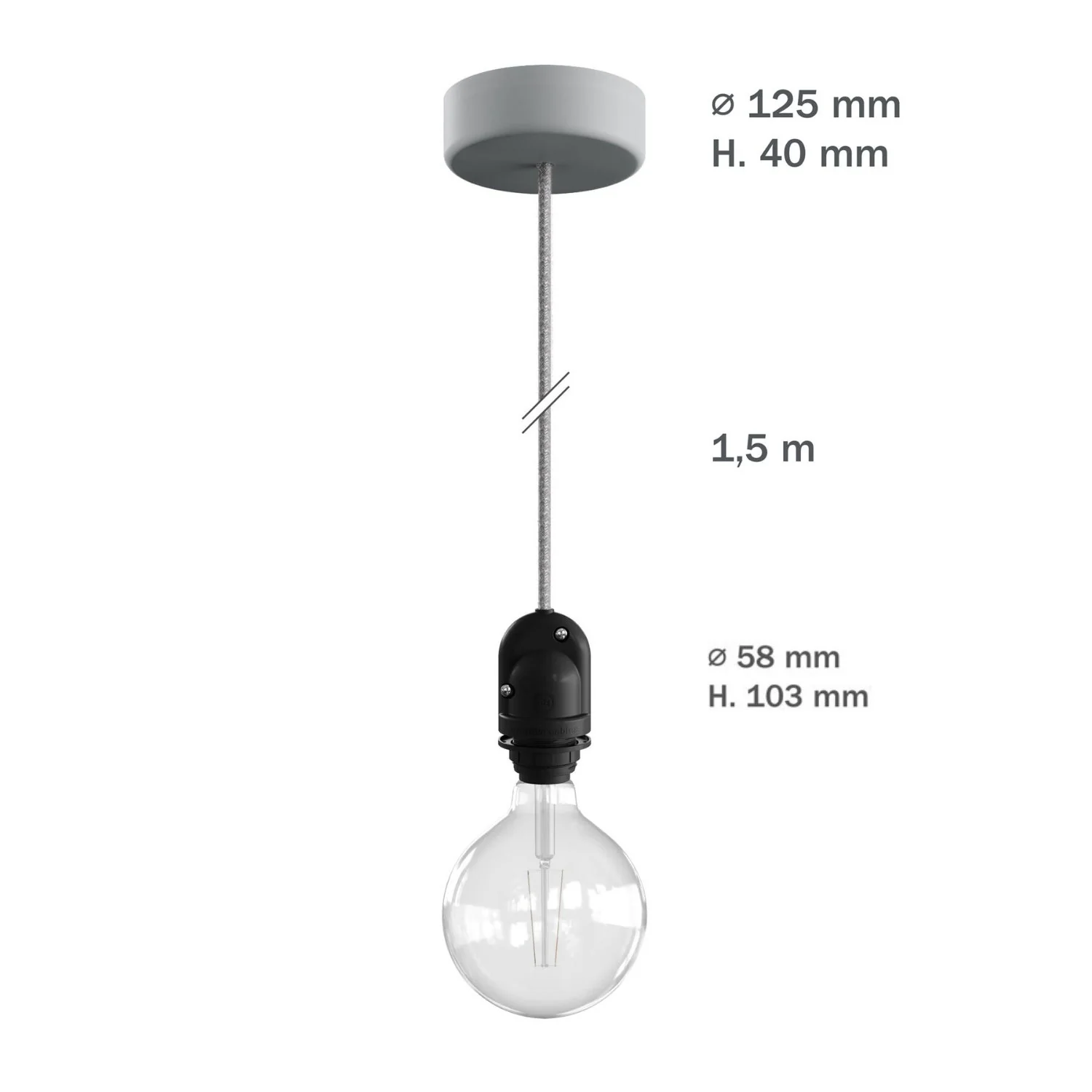 Modulair Outdoor lampshade lamp with 1.5m textile cord, ceiling canopy, and IP65 waterproof socket - White - Image 5