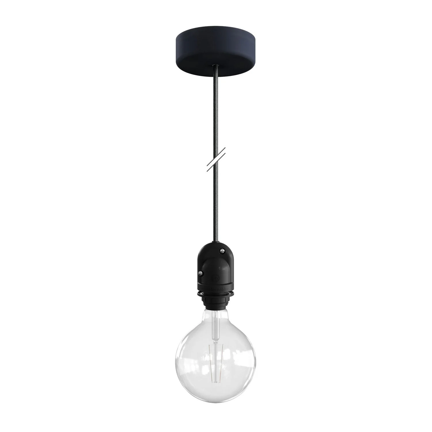 Modulair outdoor lampshade lamp with 1.5 m textile cord, ceiling canopy, and IP65 waterproof socket - Graphite