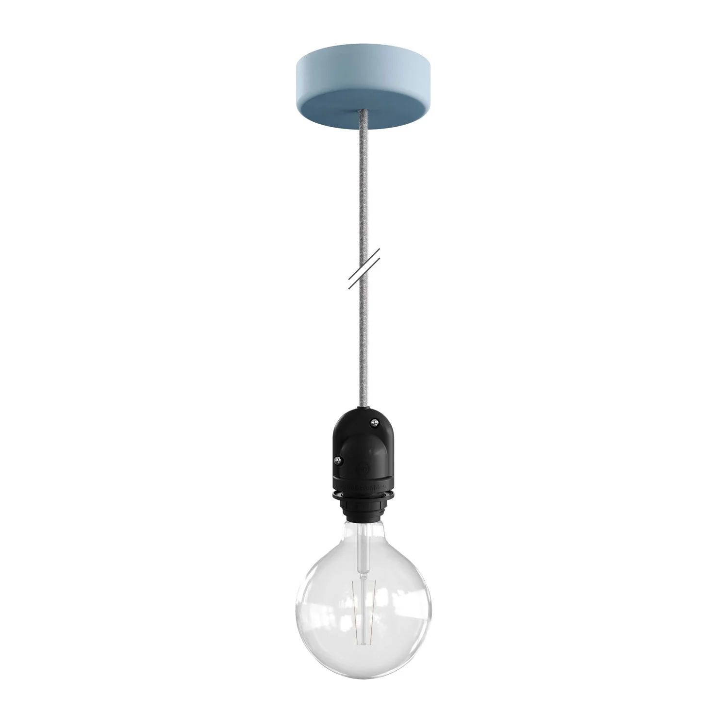 Modulair Outdoor lampshade lamp with 1.5 m textile cord, ceiling canopy, and IP65 waterproof socket - Powder blue
