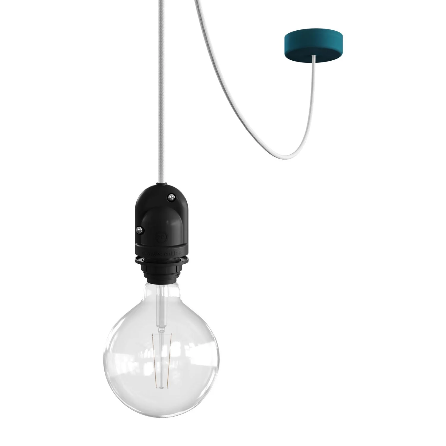 Modulair Outdoor lamp for lampshade with 5 m fabric cord, cable adjuster, ceiling canopy, and IP65 socket - Petrol