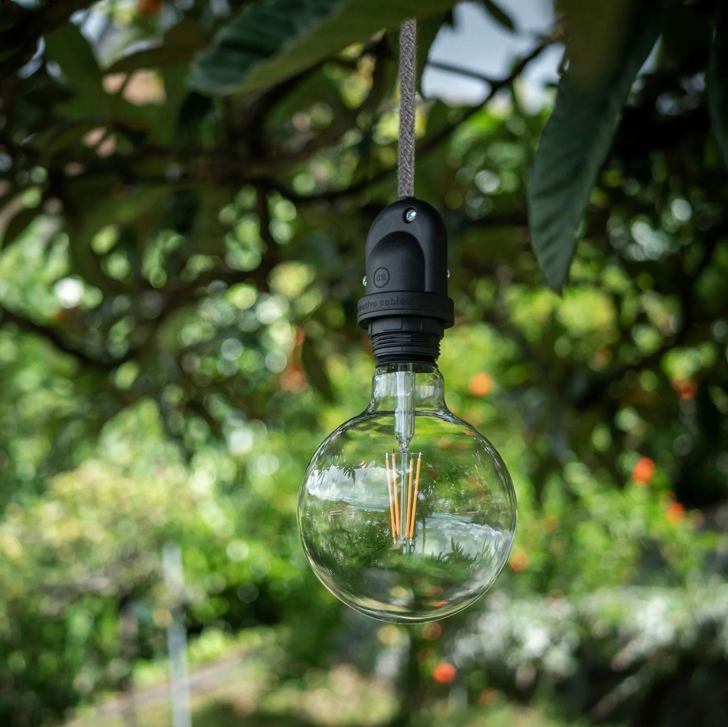 Modulair outdoor lamp for lampshade with 5 m fabric cord, strain relief, ceiling canopy, and IP65 socket - Ice gray - Image 2