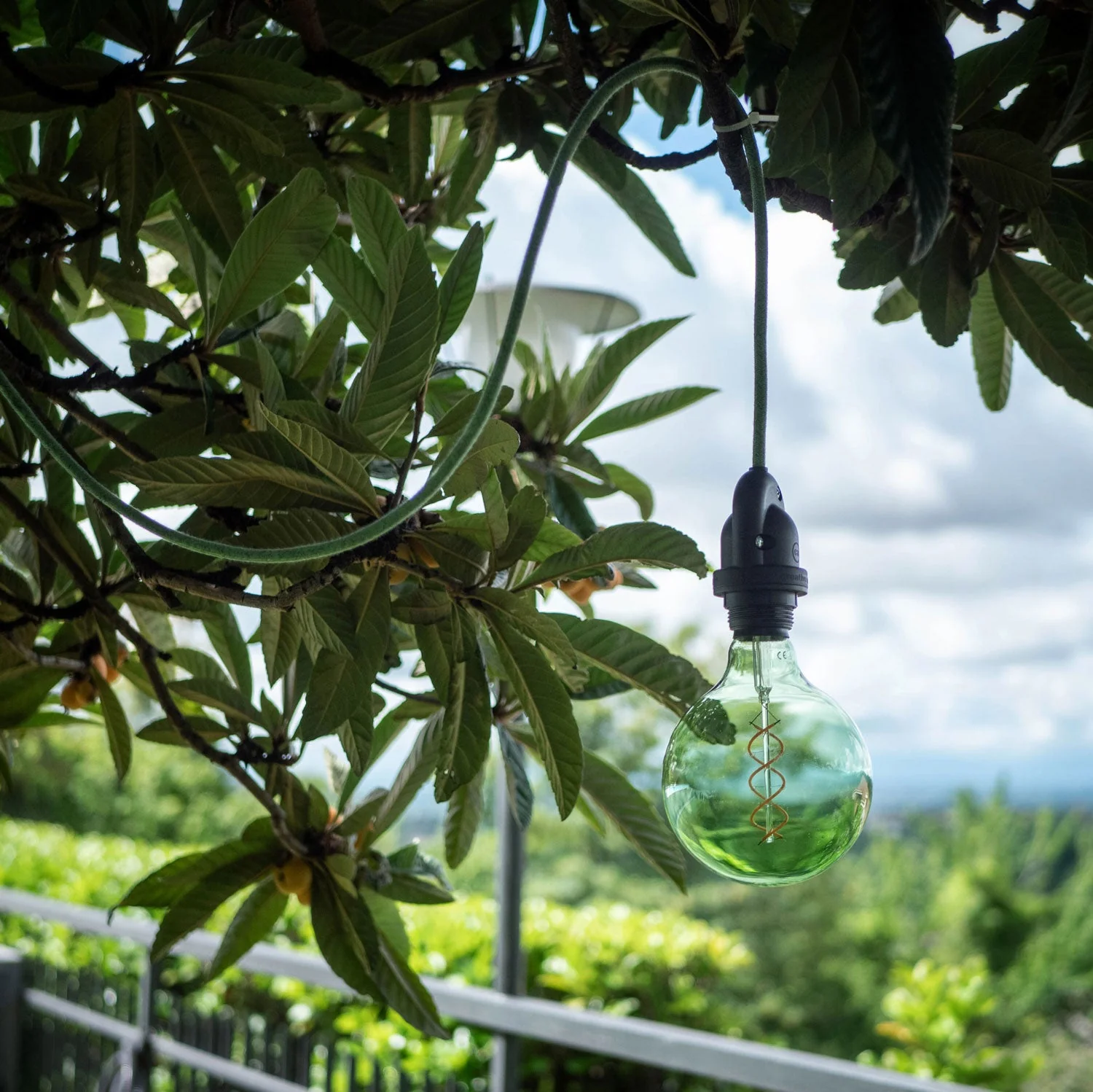 Modulair Outdoor lamp for lampshade with 16 ft textile cord, strain relief, ceiling canopy, and IP65 socket - Meadow green - Image 2
