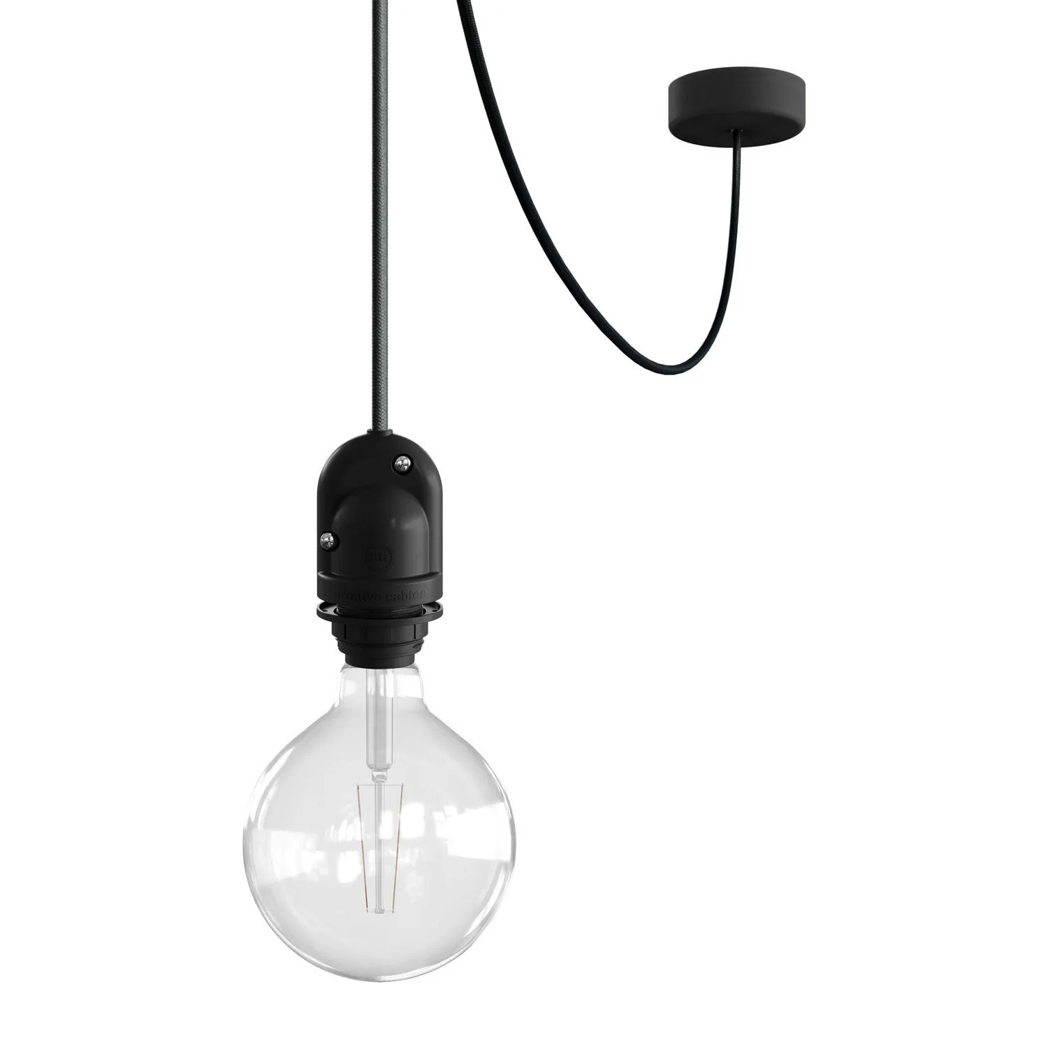 Modulair Outdoor lamp for lampshade with 5 m fabric cord, cable tensioner, ceiling canopy, and IP65 socket - Black