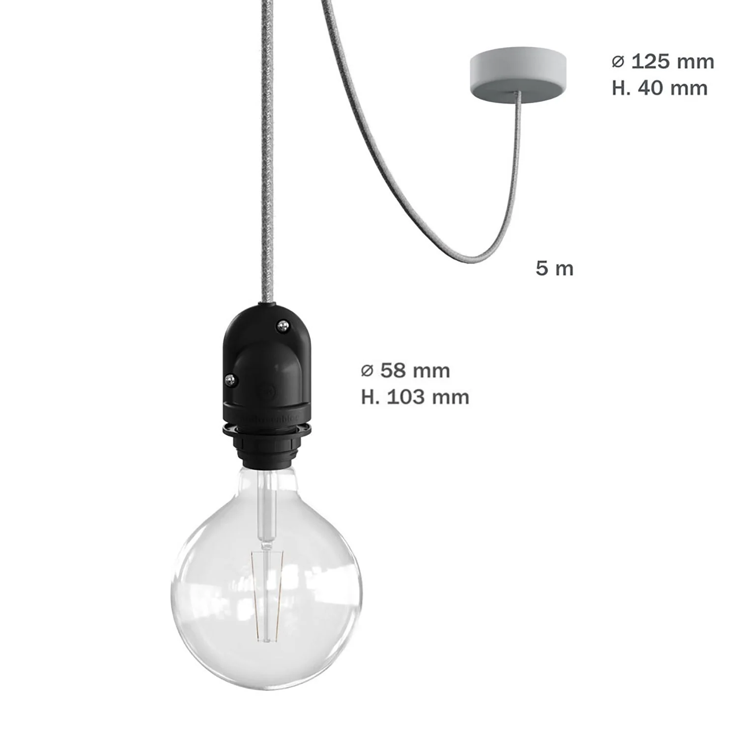 Modulair Outdoor lamp for lampshade with 5 m fabric cord, cable tensioner, ceiling canopy, and IP65 socket - Black - Image 6