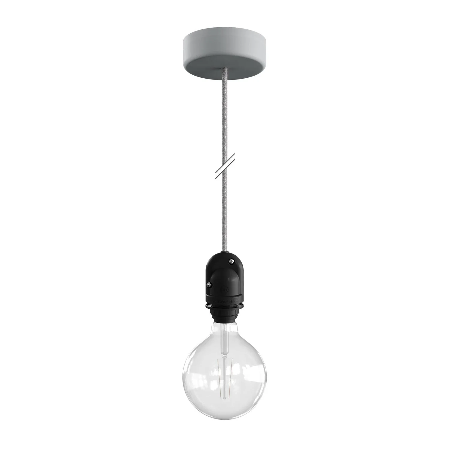Modulair Outdoor lampshade lamp with 1.5 m fabric cord, ceiling canopy, and IP65 waterproof socket - Ice gray