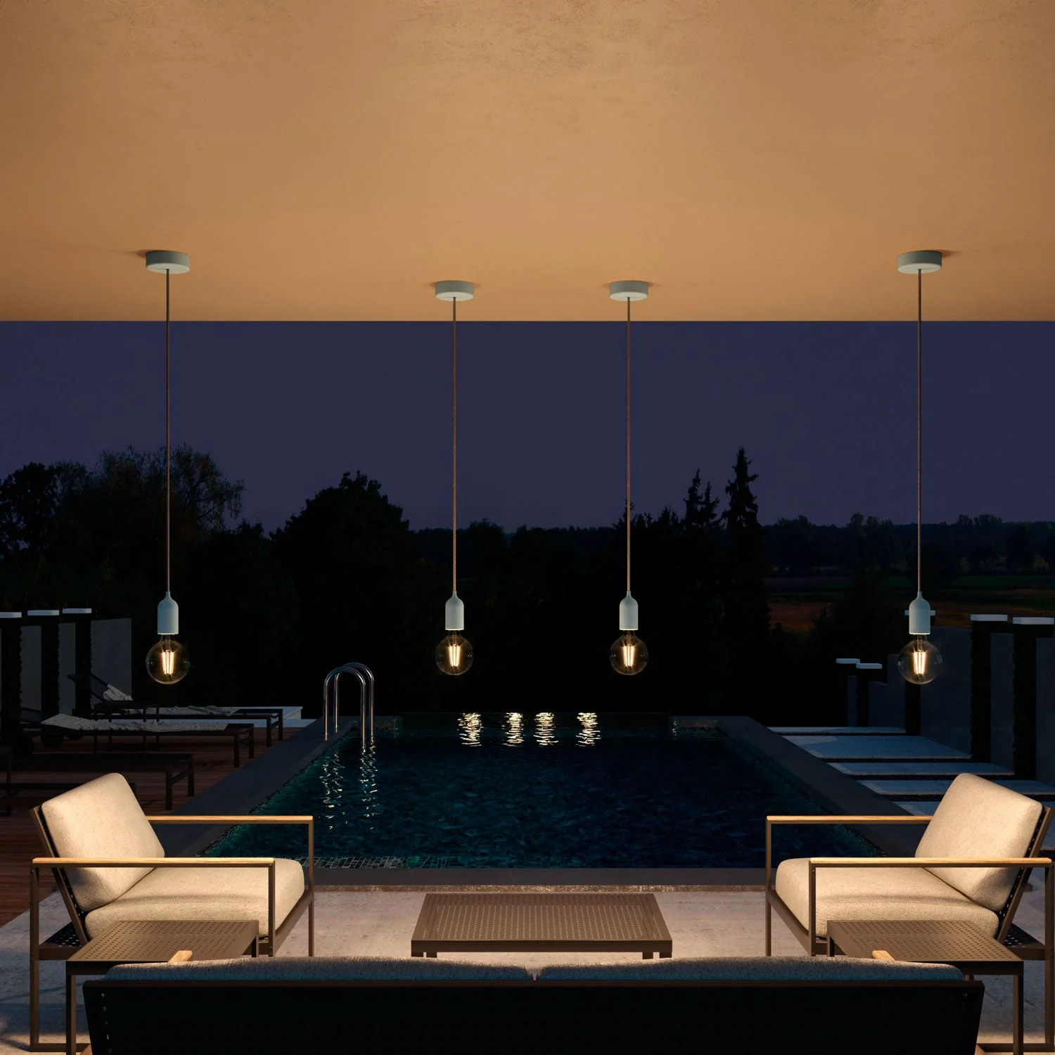 Modulair PASTEL Outdoor lamp with 1.5 m textile cord, ceiling canopy and silicone socket IP65 waterproof - Powder blue - Image 3