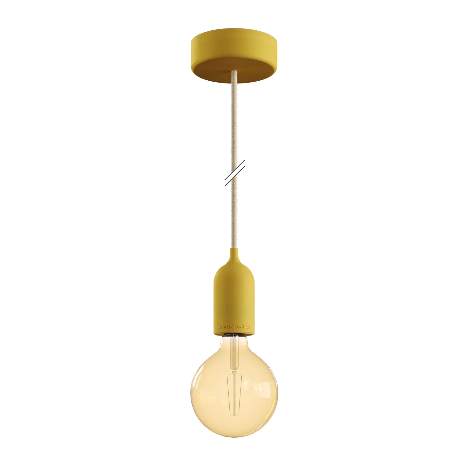 Modulair PASTEL Outdoor lamp with 1.5 m fabric cord, ceiling canopy, and silicone socket IP65 waterproof - Mustard