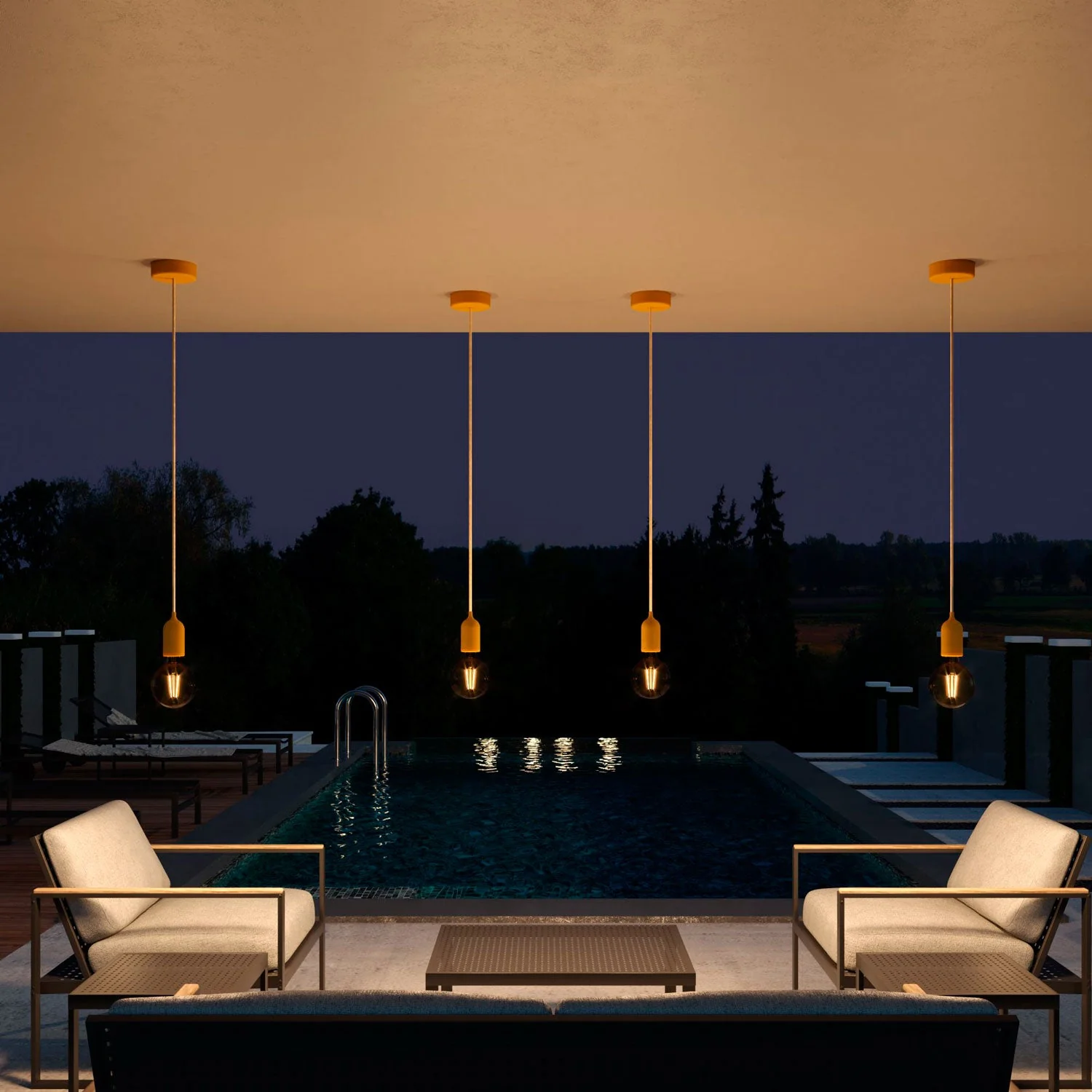 Modulair PASTEL Outdoor lamp with 1.5 m fabric cord, ceiling canopy, and silicone socket IP65 waterproof - Mustard - Image 3