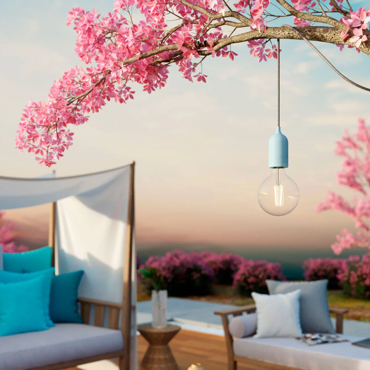 Modulair PASTEL Outdoor Lamp with 5 m cord, cable spreader, ceiling canopy, and IP65 waterproof socket - Powder blue - Image 2