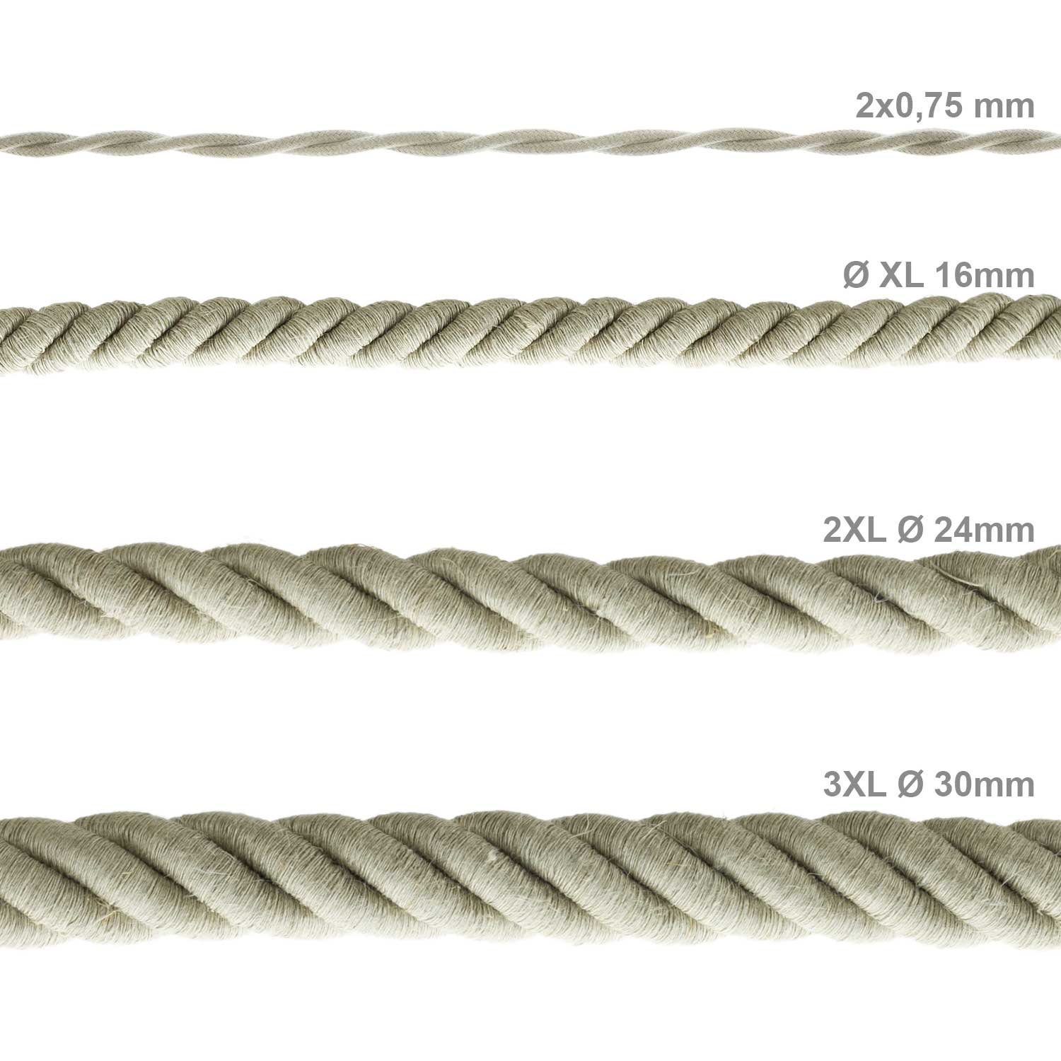 3x0.75 electrical cord covered in natural linen - Image 4