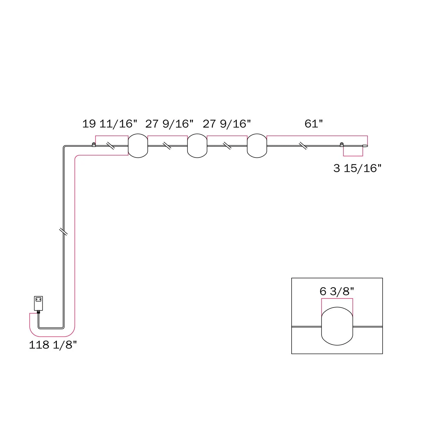 Outdoor 3-Light String Light for wet locations Gray, Power supply with US plug - Marina3 Cherry - Image 8