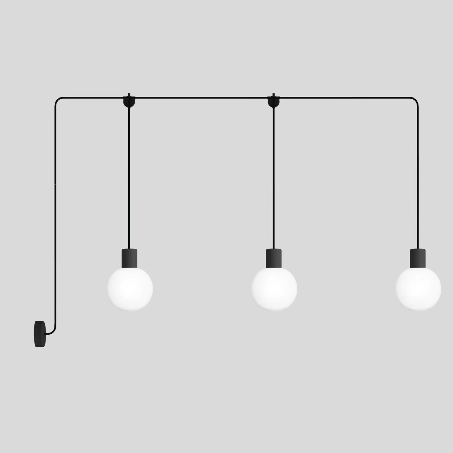 Modulair IP65 outdoor lamp with 3 drops and unbreakable Unbreak-a-Ball lampshades - Black