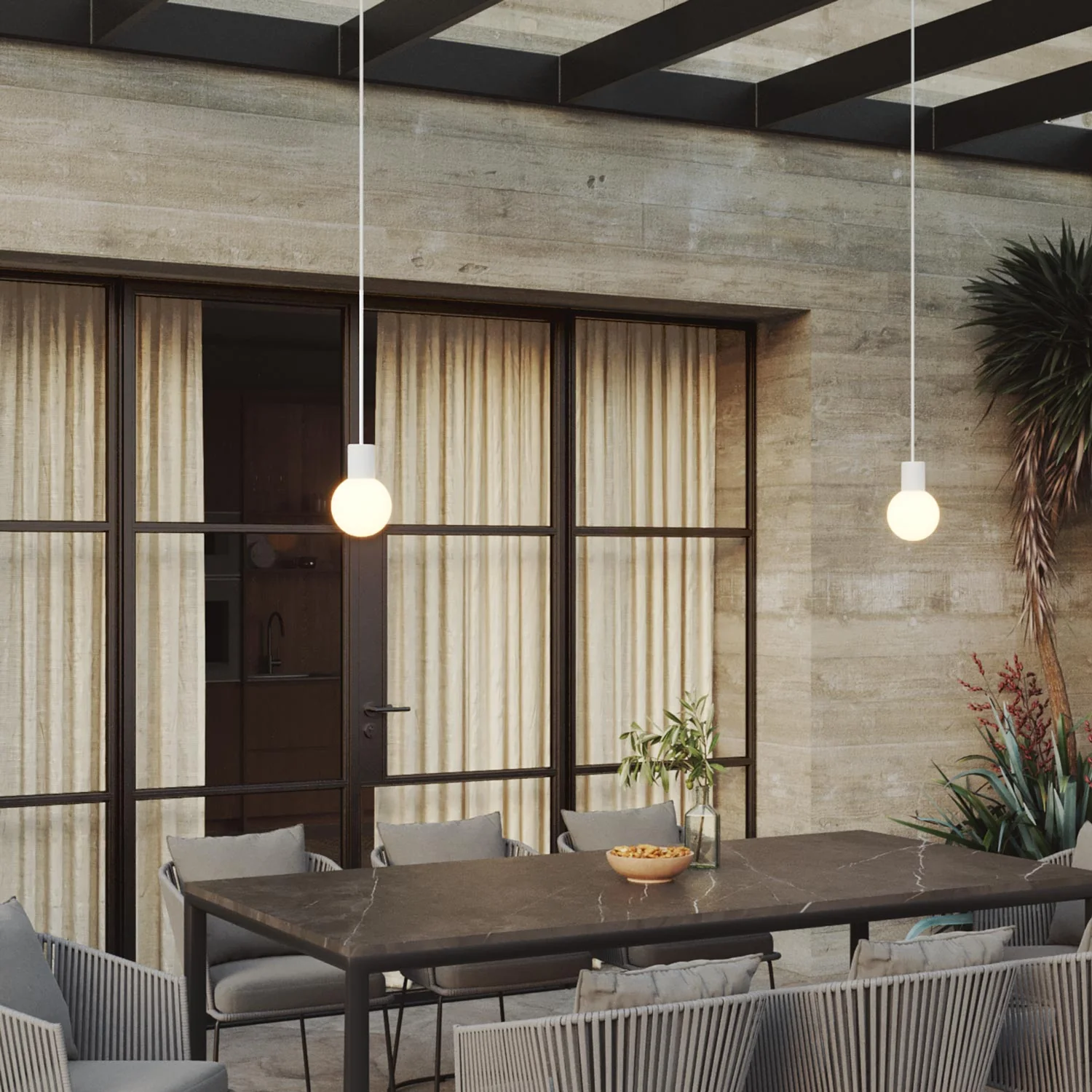 Modulair outdoor pendant light IP65 with 2 drops and unbreakable Unbreak-a-Ball lampshades - White - Image 2