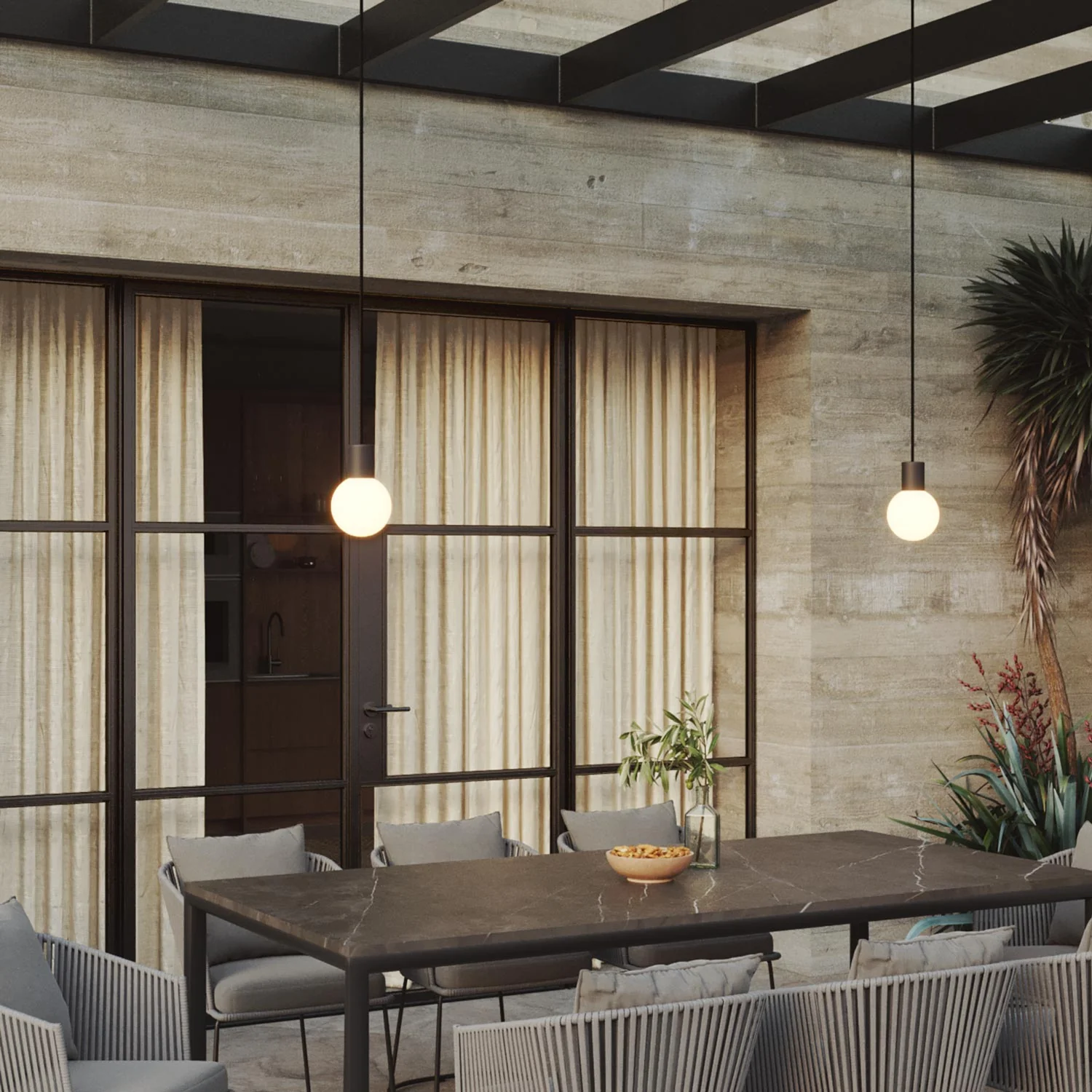 Modulair IP65 outdoor pendant lamp with 2 drops and unbreakable Unbreak-a-Ball lampshades - Black - Image 2