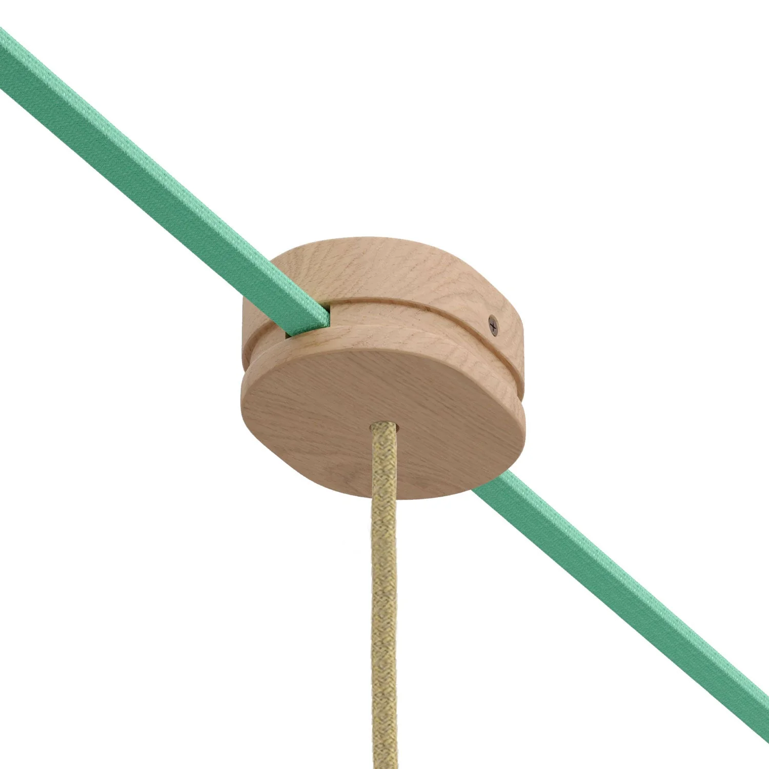 Oval wooden ceiling canopy with a central hole and 2 side holes for cord for string lights and Filé system. Made in Italy - Neutral