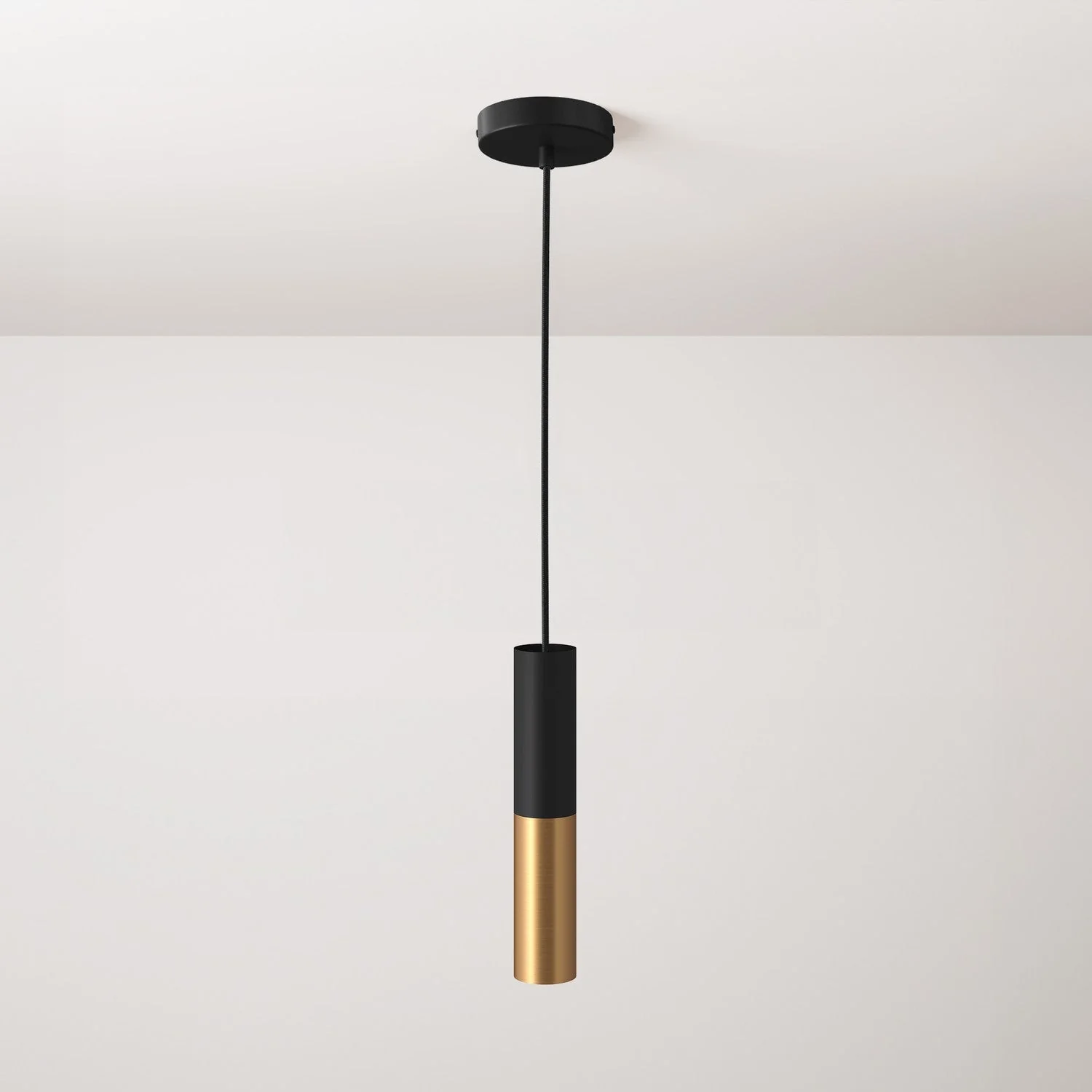 Pendant lamp complete with fabric cable and Tub-E12 double lampshade - Black and Brushed Bronze