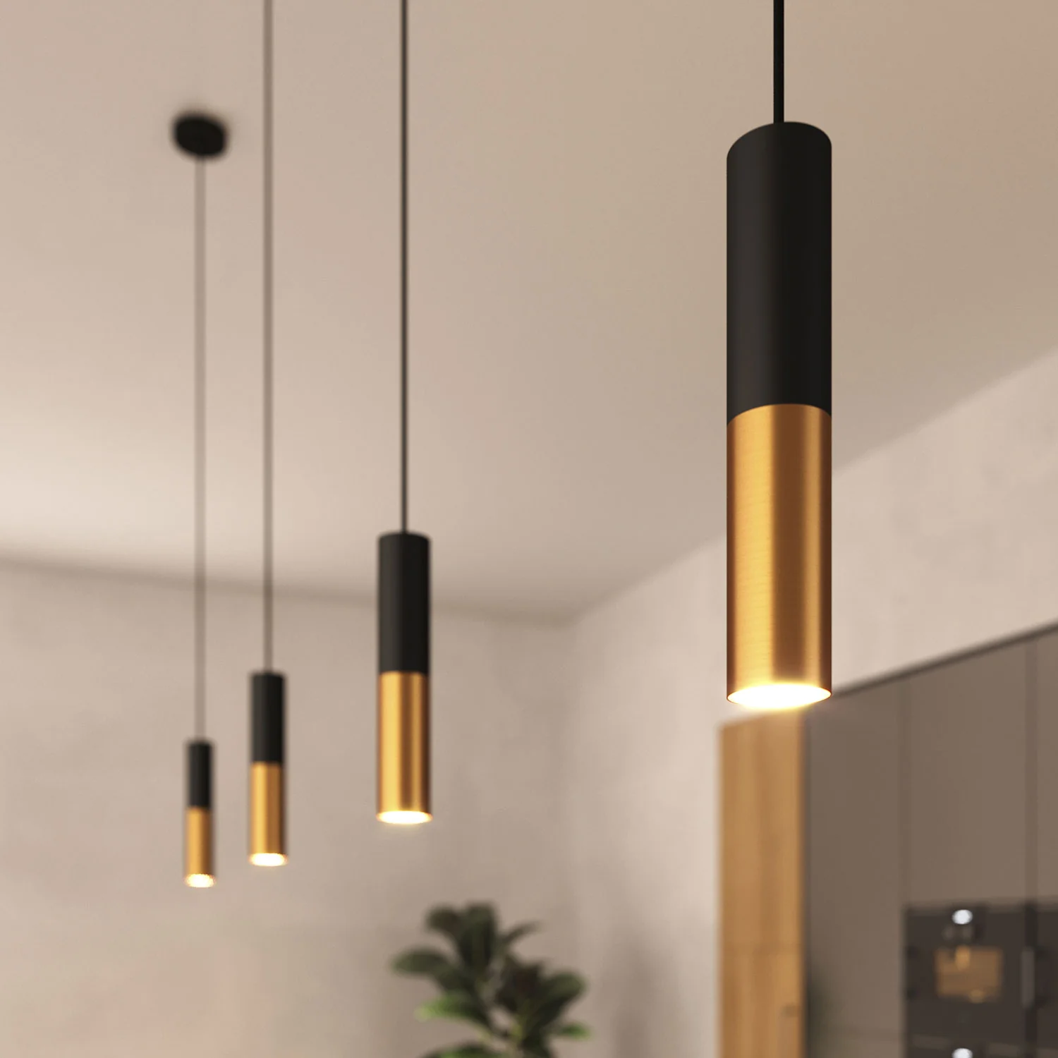 Pendant lamp complete with fabric cable and Tub-E12 double lampshade - Black and Brushed Bronze - Image 2