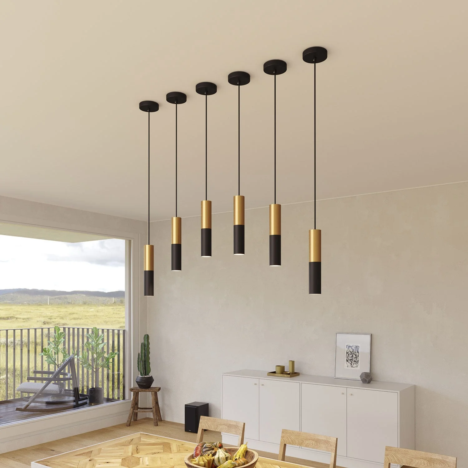 Pendant lamp complete with fabric cable and Tub-E12 double lampshade - Black and Brushed Bronze - Image 3