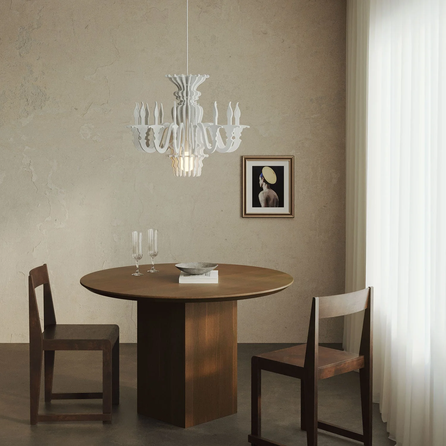 Pendant lamp with classic SHHANDELIER lampshade in sound-absorbing material - White mélange - Image 2
