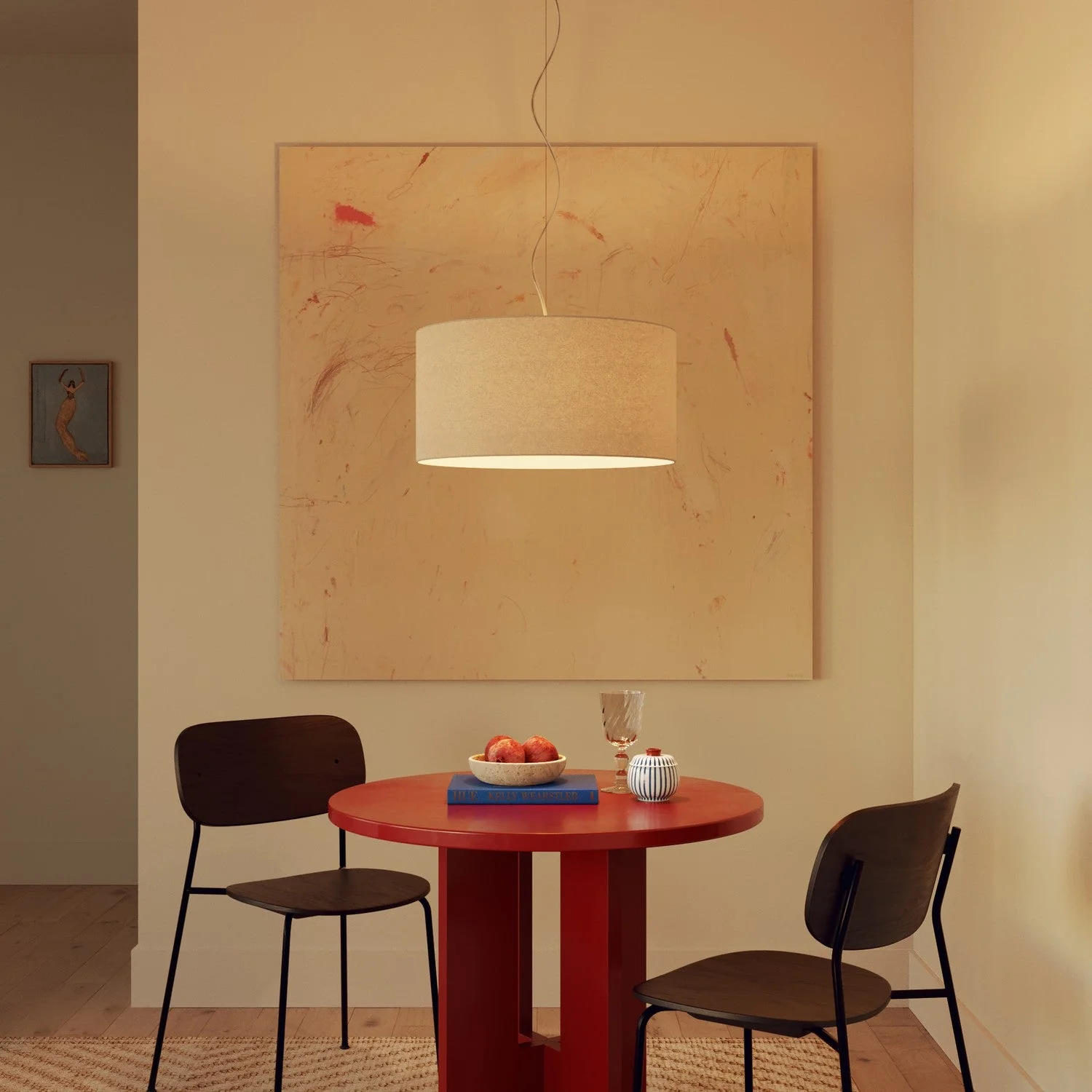 Pendant lamp with Cilindro Medium fabric lampshade - Made in Italy - Sand Wool - Image 8