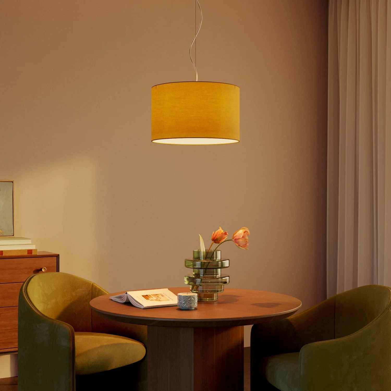 Pendant lamp with Cilindro Small Arenal gold fabric lampshade - Made in Italy - Image 2