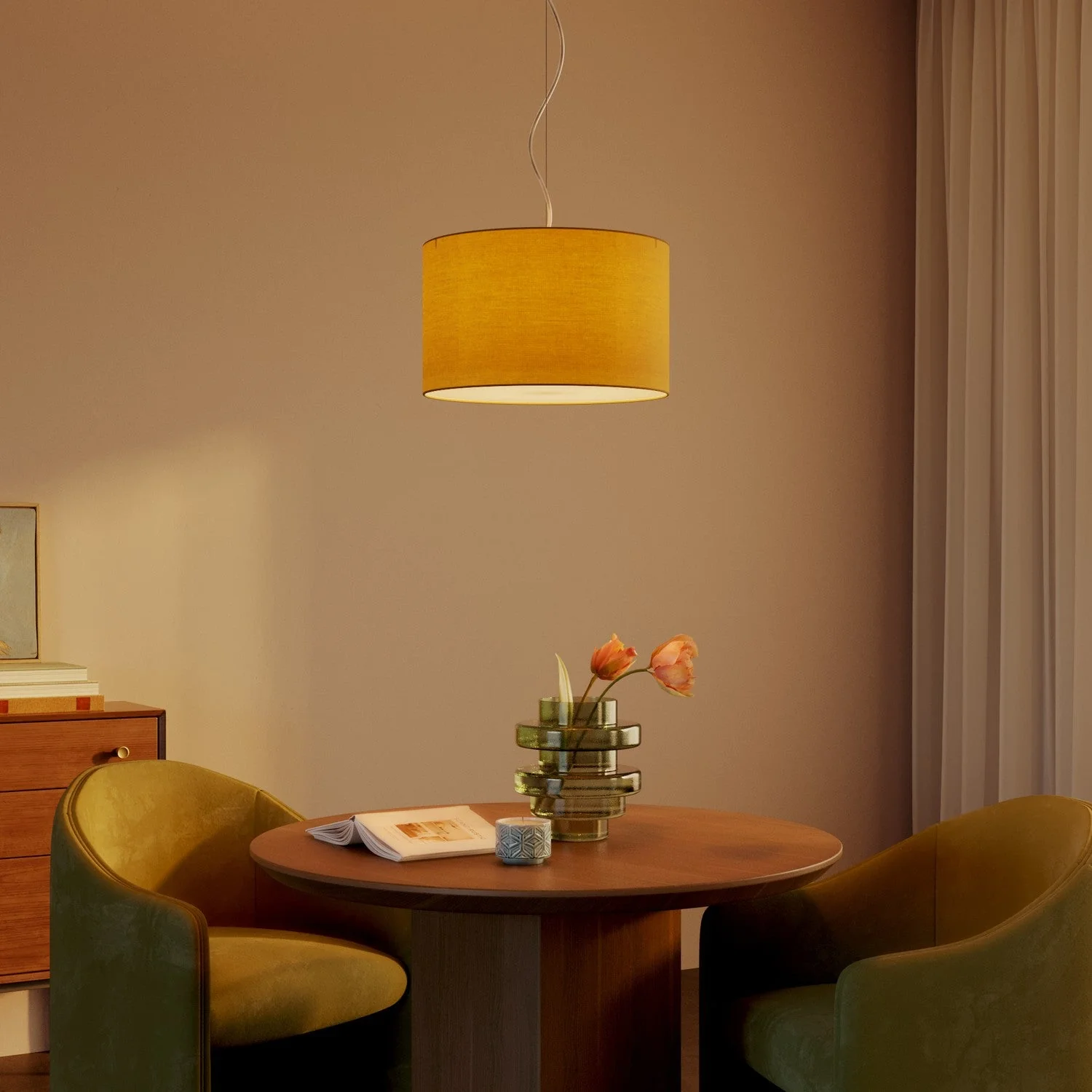 Pendant lamp with Cilindro Small Arenal gold fabric lampshade - Made in Italy - Image 8