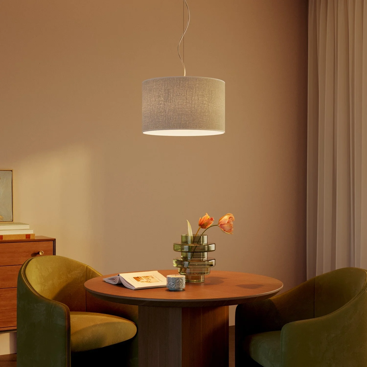 Pendant lamp with fabric Cylinder Small Jute light lampshade - Made in Italy - Image 2