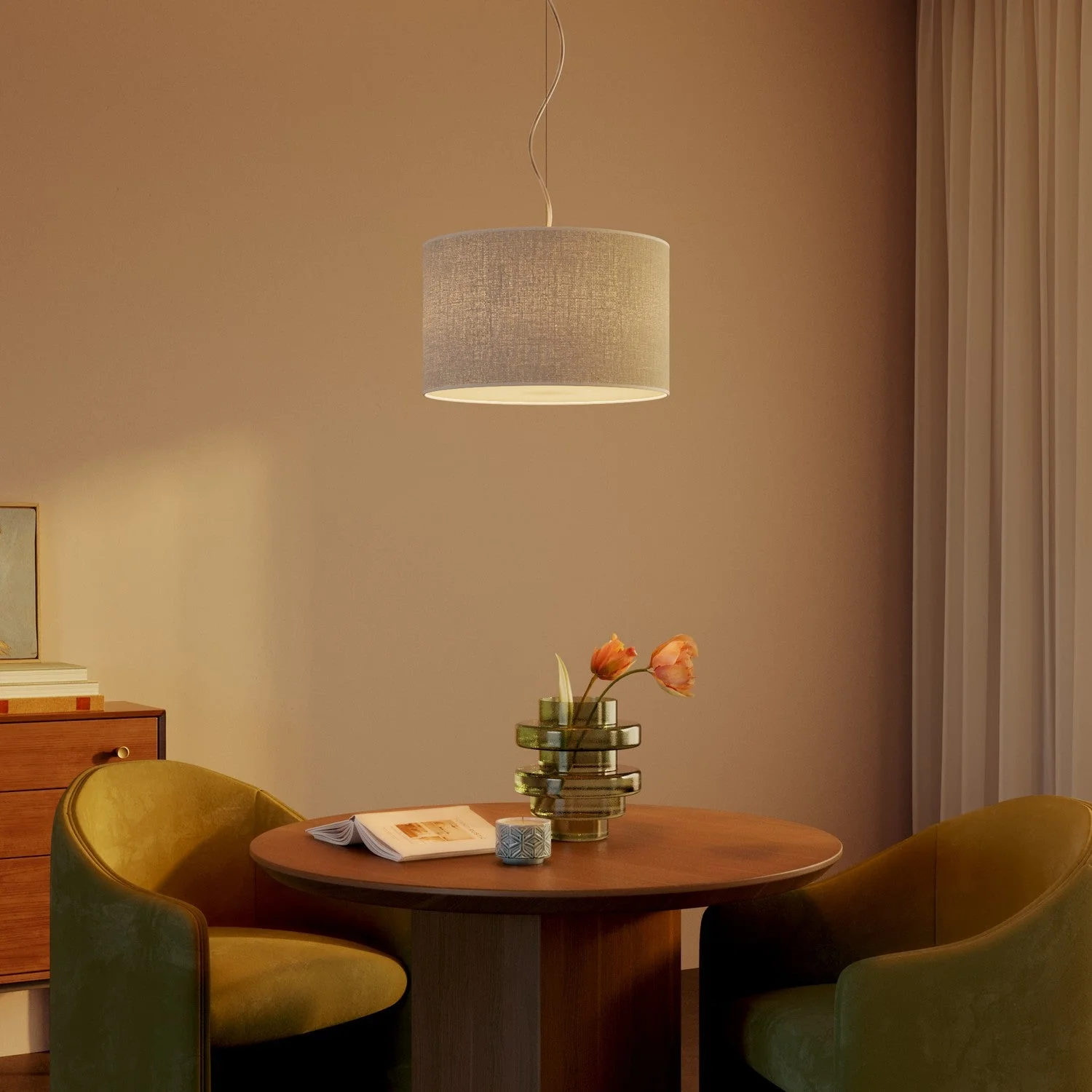 Pendant lamp with fabric Cylinder Small Jute light lampshade - Made in Italy - Image 8
