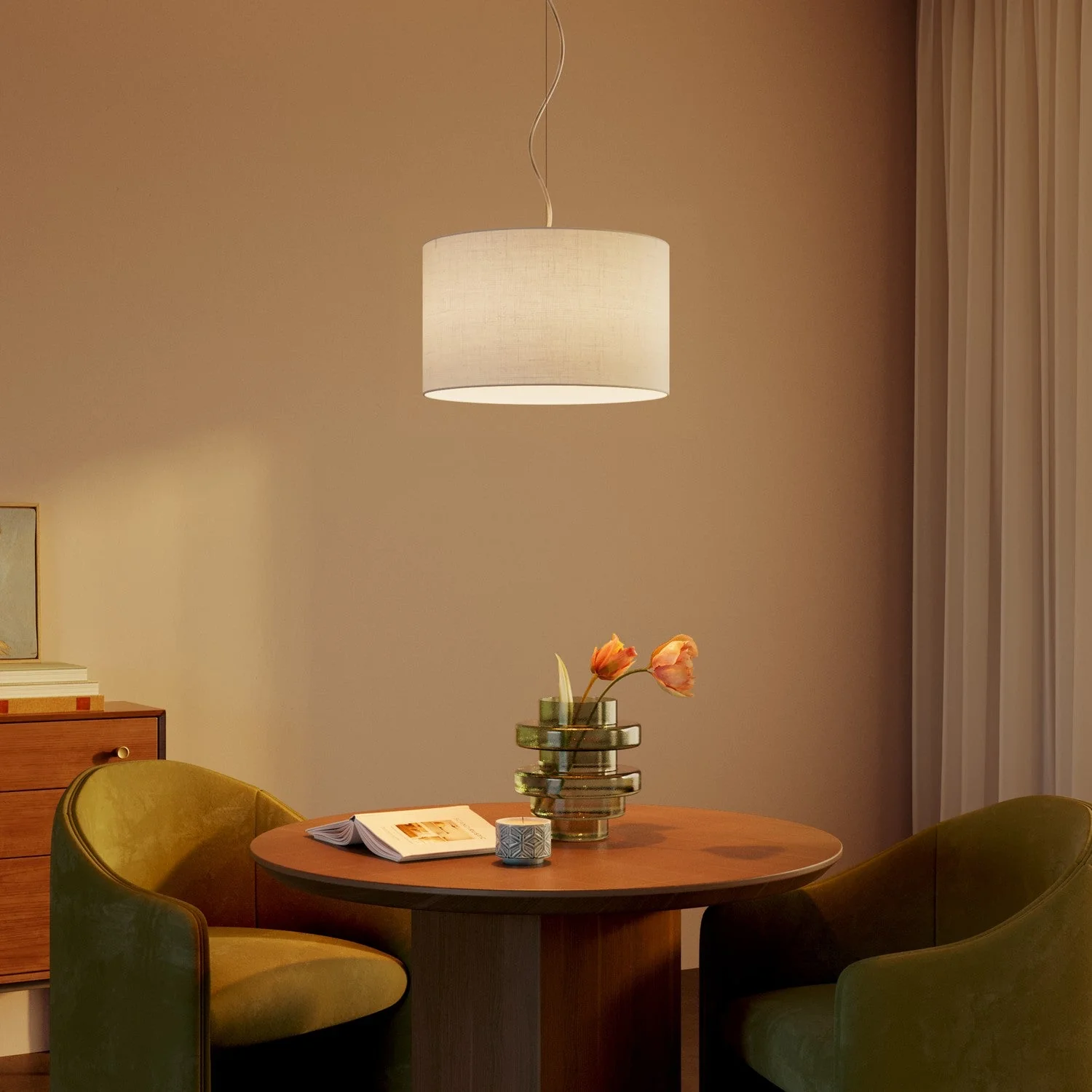 Pendant lamp with raw linen Cylinder Small fabric lampshade - Made in Italy - Image 2