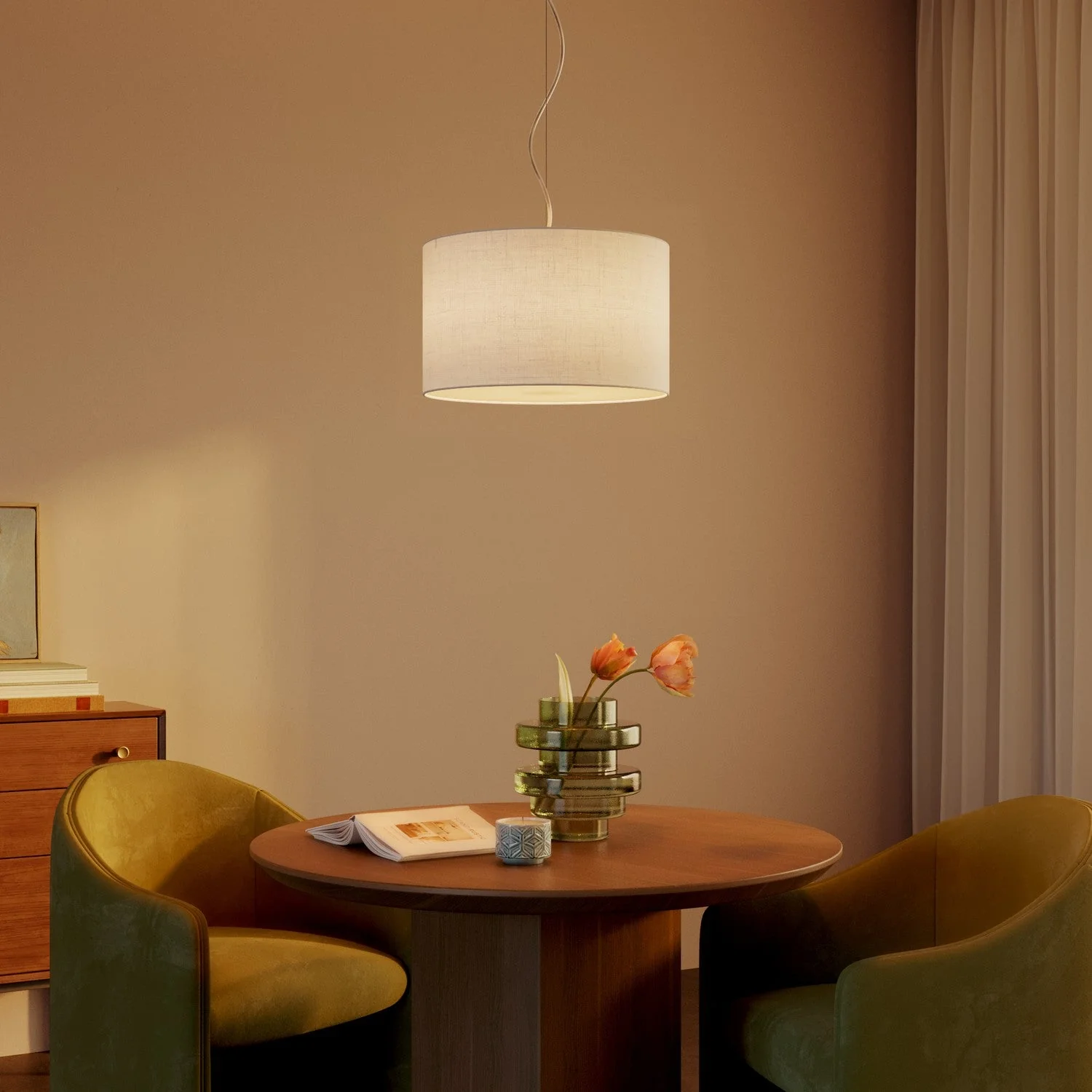 Pendant lamp with raw linen Cylinder Small fabric lampshade - Made in Italy - Image 8