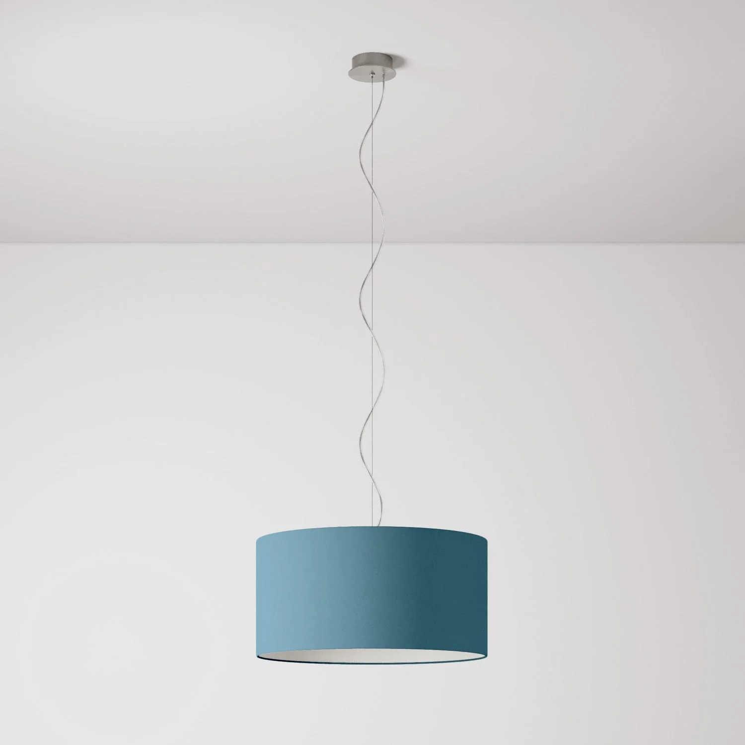 Pendant lamp with Cilindro Medium Lampshade in Teletta Severe Blue fabric - Made in Italy