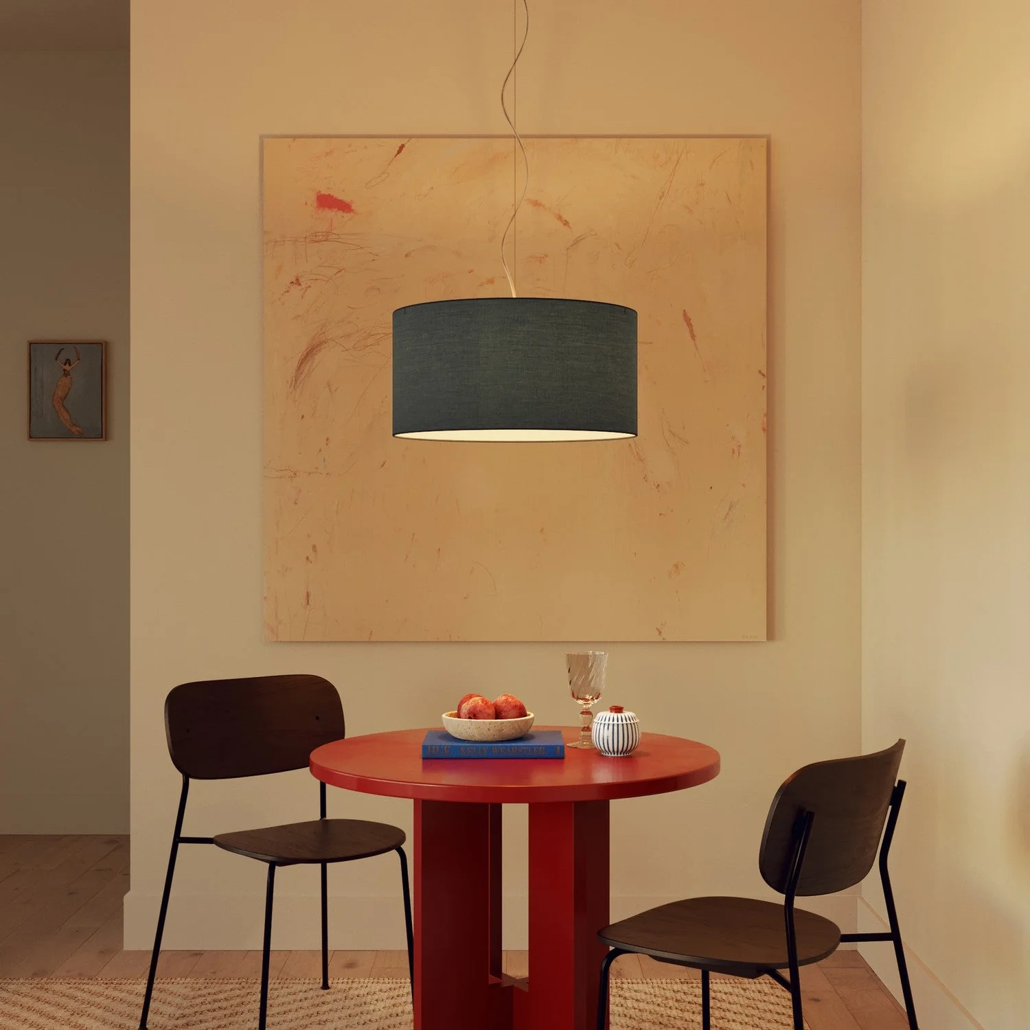 Pendant lamp with Cilindro Medium Lampshade in Teletta Severe Blue fabric - Made in Italy - Image 8
