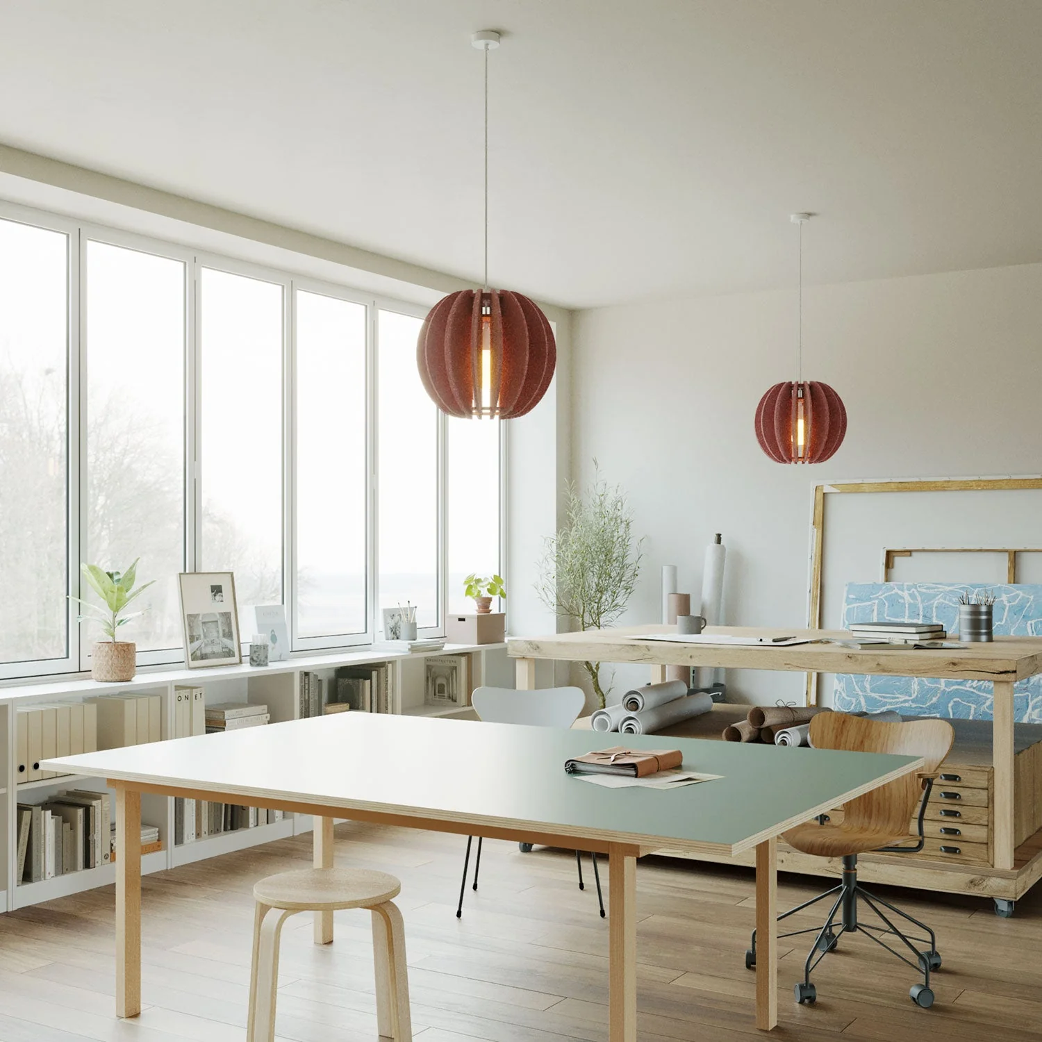 Pendant lamp with LAMPSHHADE elliptical lampshade in sound-absorbing material - Mélange pink - Image 2