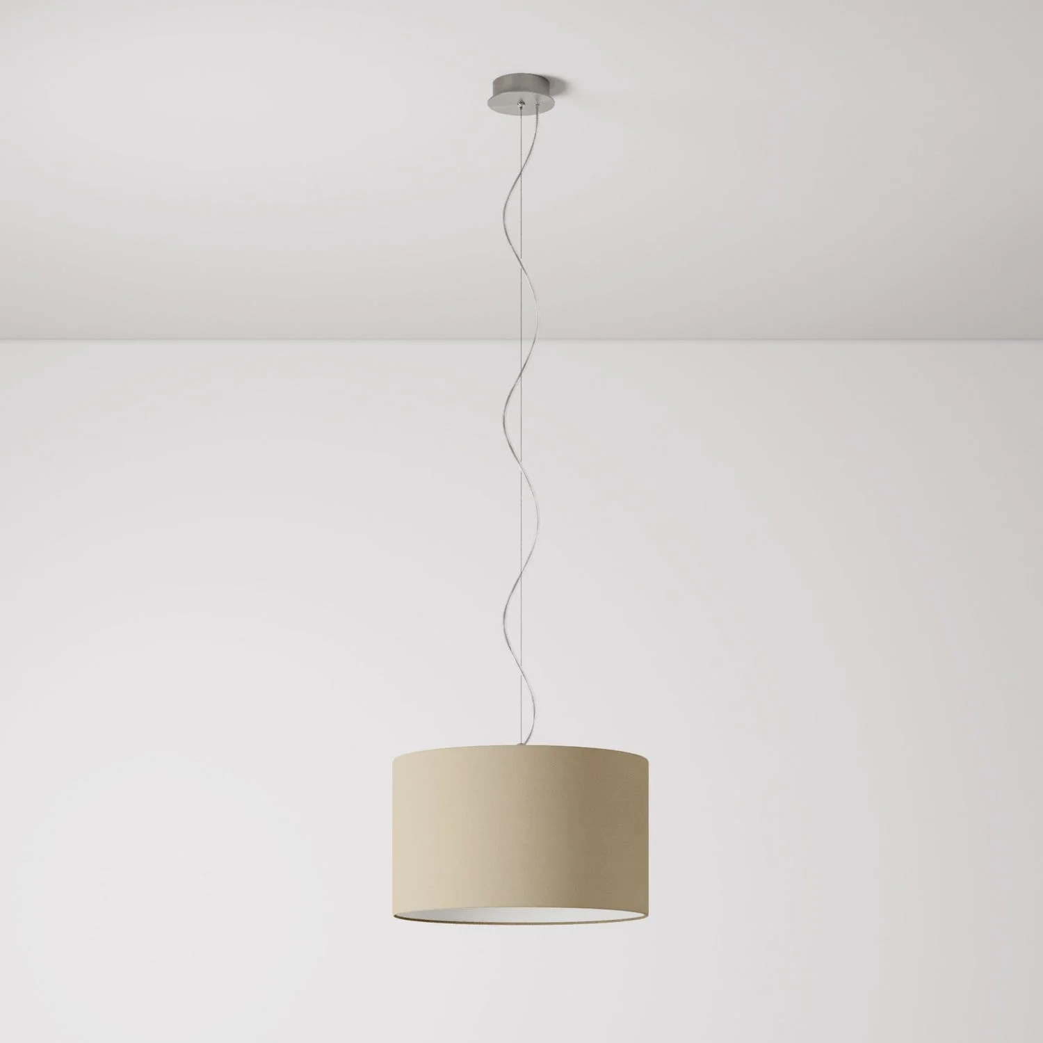 Pendant lamp with Cilindro Small Arenal dove gray fabric lampshade - Made in Italy