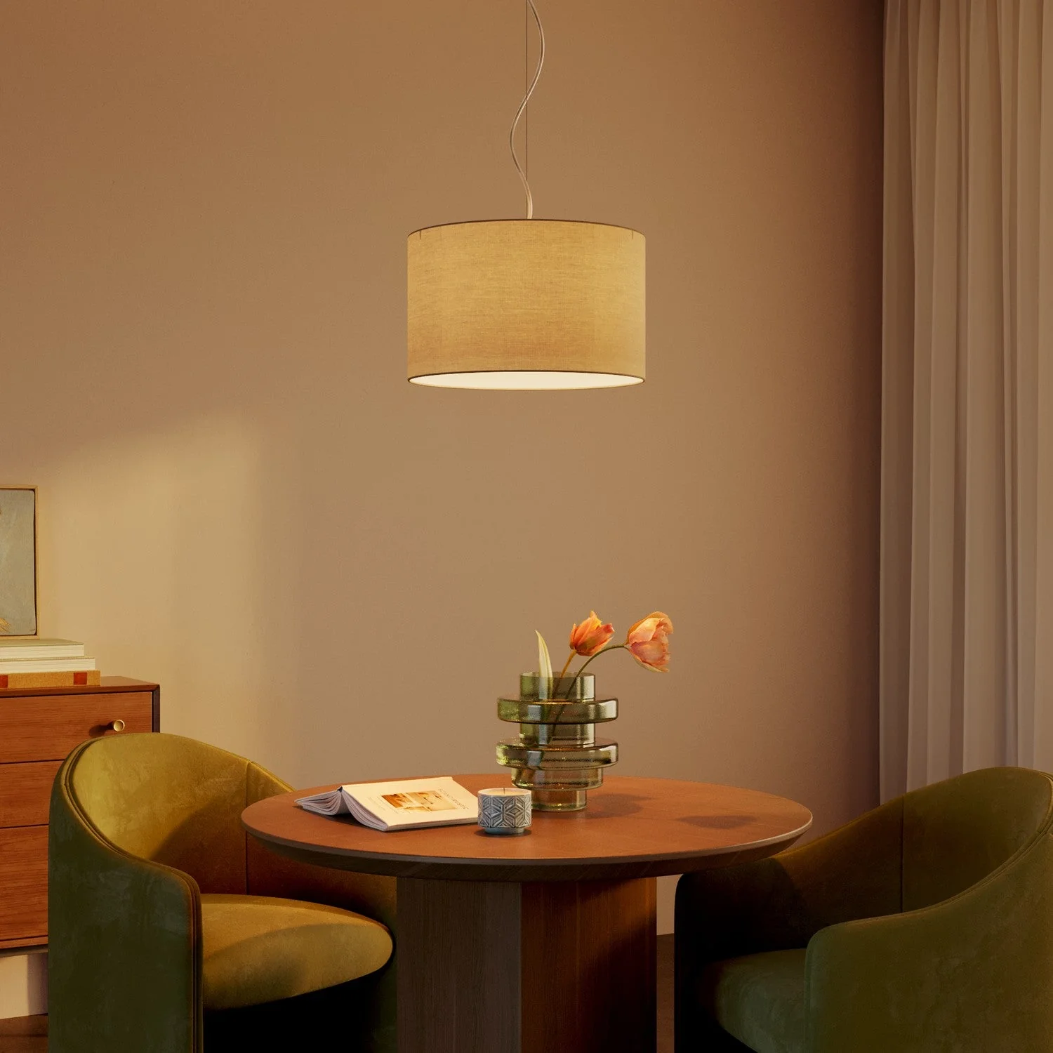 Pendant lamp with Cilindro Small Arenal dove gray fabric lampshade - Made in Italy - Image 2