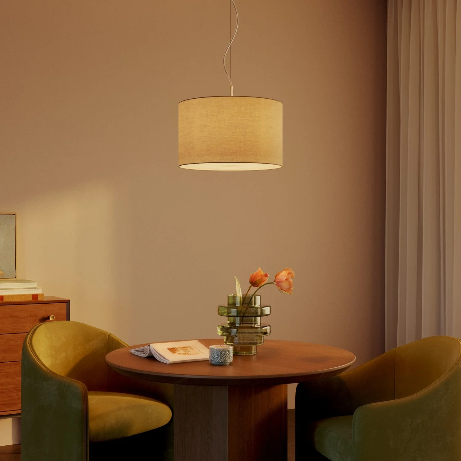 Pendant lamp with Cilindro Small Arenal dove gray fabric lampshade - Made in Italy - Image 8