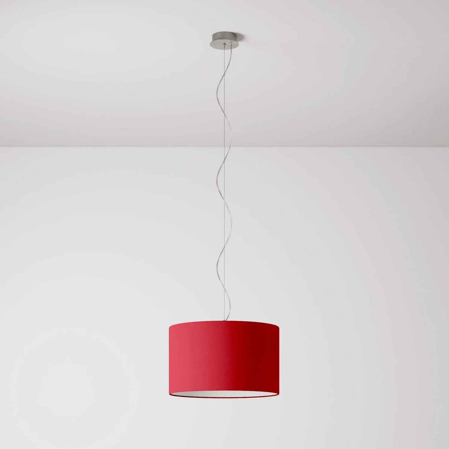 Pendant lamp with Cilindro Small Teletta fabric lampshade in red - Made in Italy