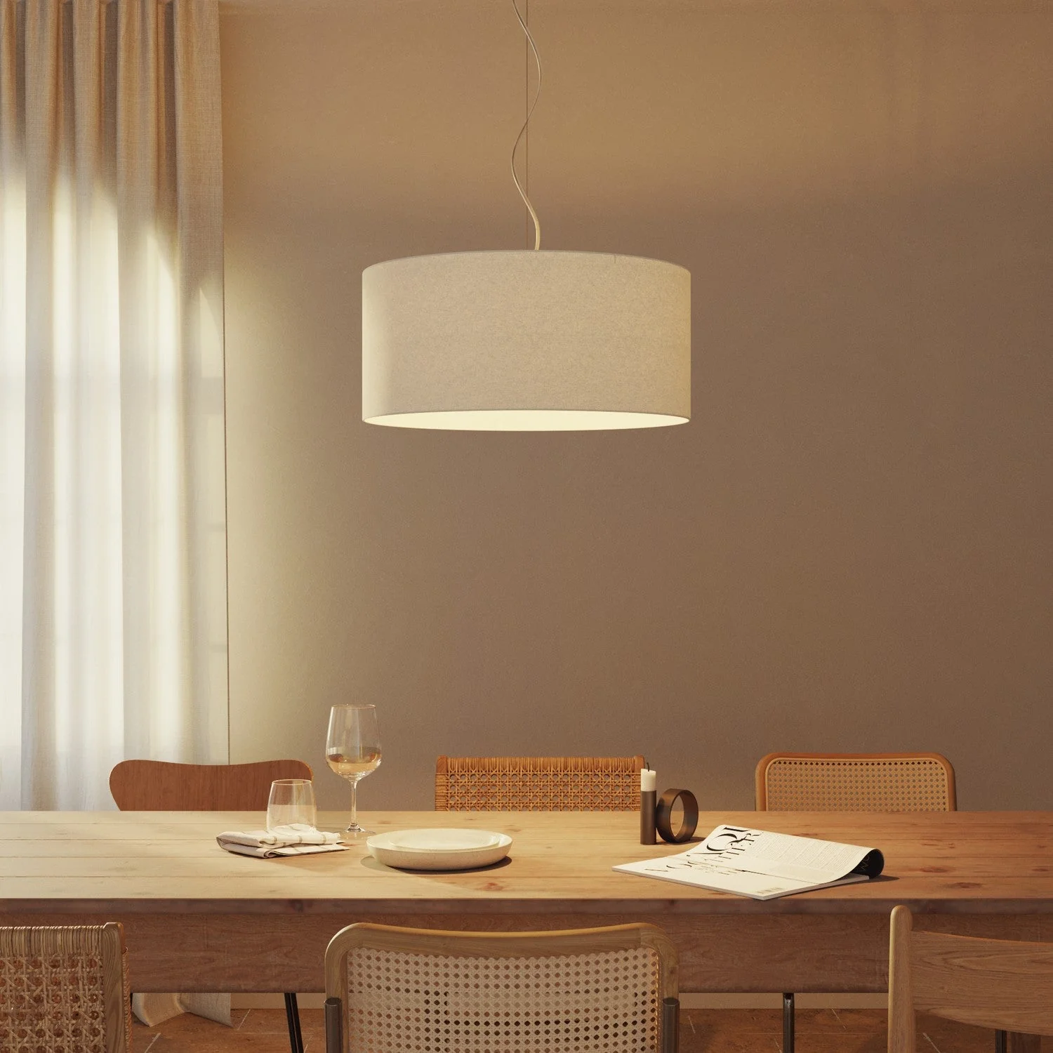 Pendant lamp with Cilindro Large fabric lampshade - Made in Italy - Sand Wool - Image 2
