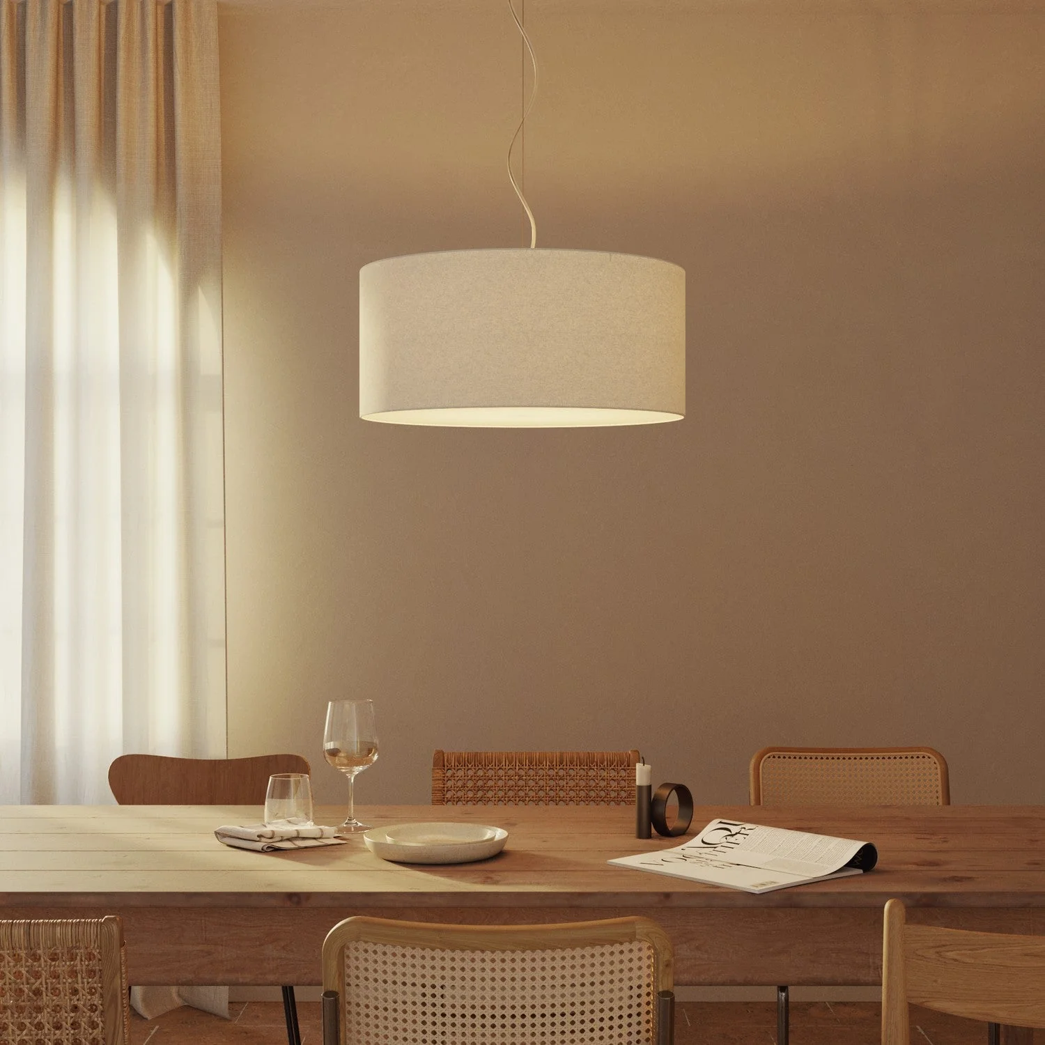 Pendant lamp with Cilindro Large fabric lampshade - Made in Italy - Sand Wool - Image 8