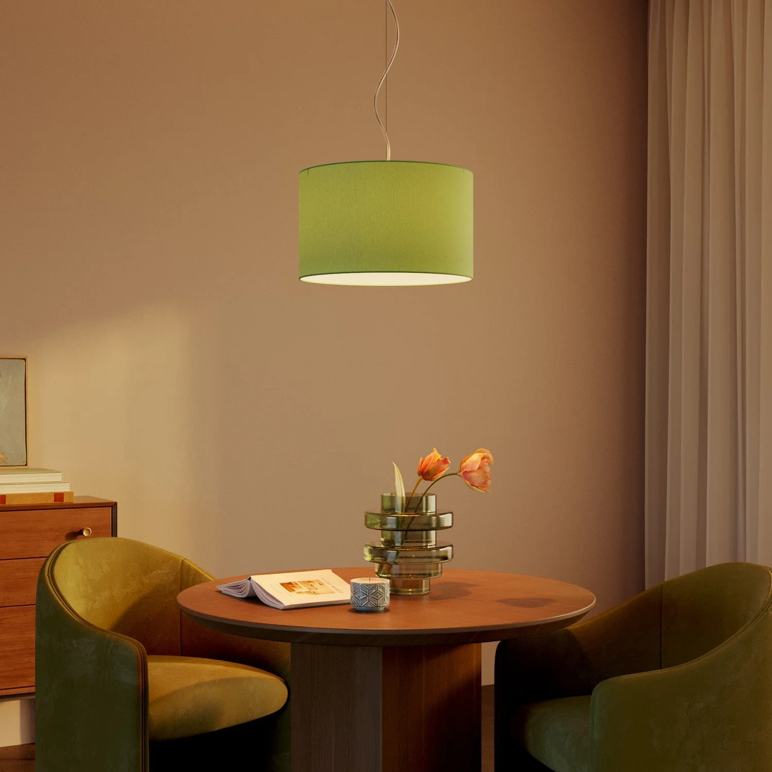 Pendant lamp with Cilindro Small Cinette pistachio green fabric lampshade - Made in Italy - Image 2