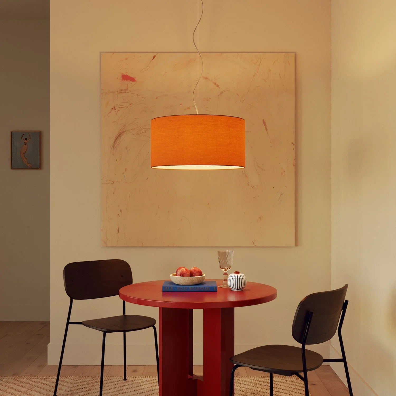 Pendant lamp with Cilindro Medium Teletta Mandarin fabric lampshade - Made in Italy - Image 8