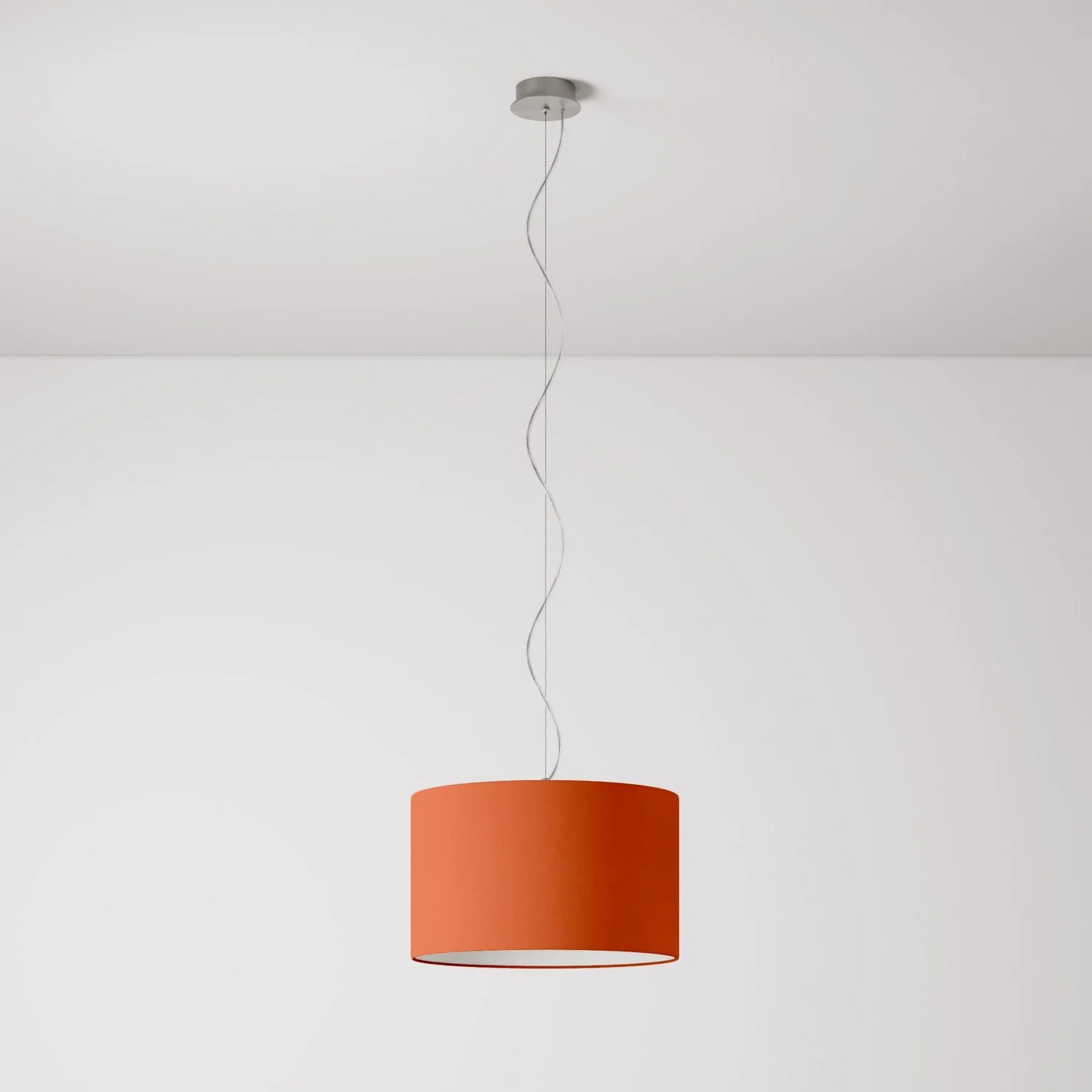 Pendant lamp with Cilindro Small Cinette fabric lampshade in lobster color - Made in Italy