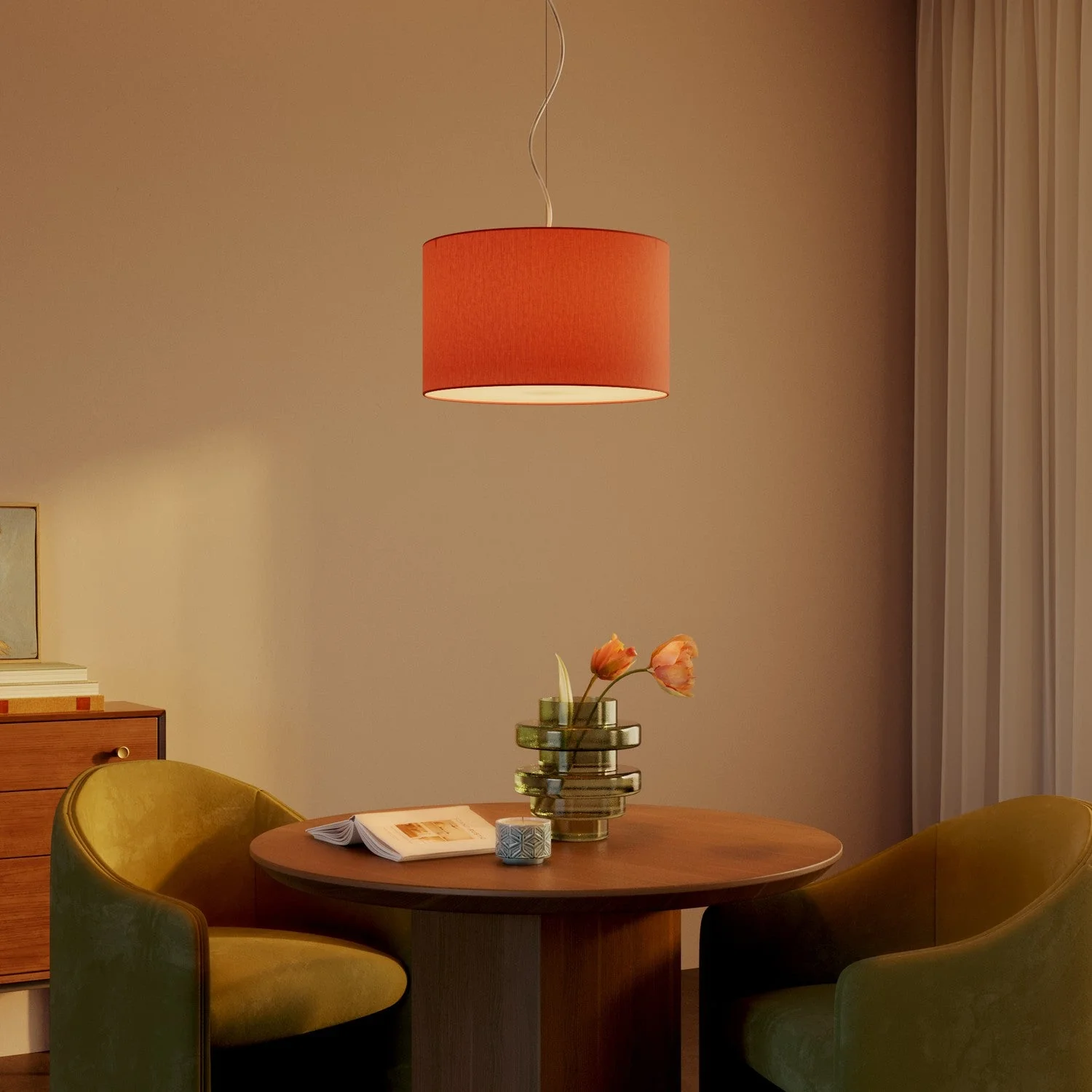 Pendant lamp with Cilindro Small Cinette fabric lampshade in lobster color - Made in Italy - Image 8