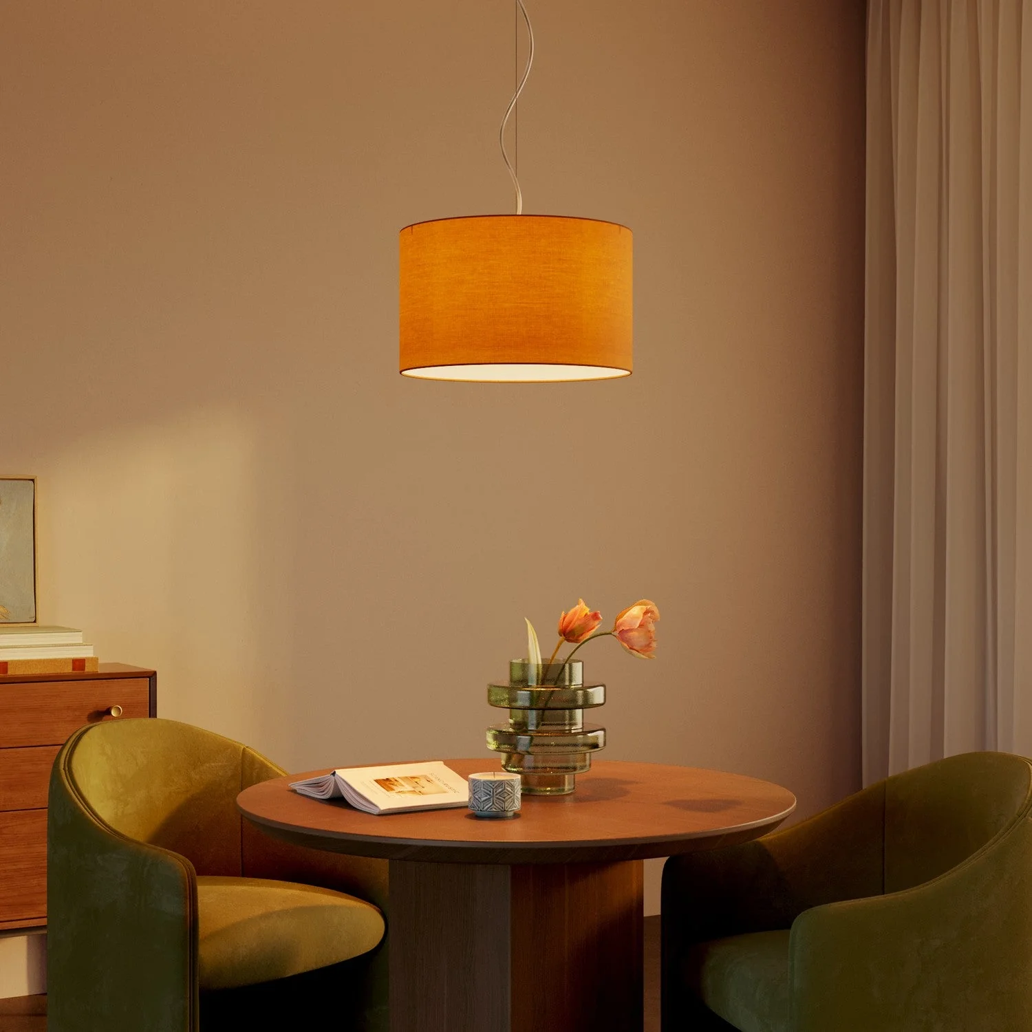 Pendant lamp with Cilindro Small Teletta tangerine fabric lampshade - Made in Italy - Image 2