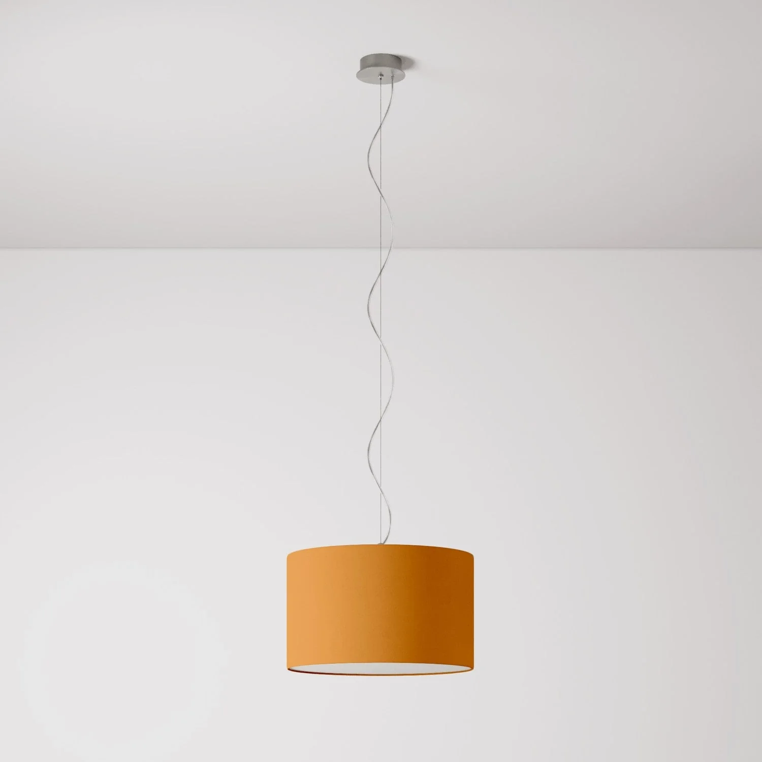 Pendant lamp with Cilindro Small Teletta tangerine fabric lampshade - Made in Italy - Image 7