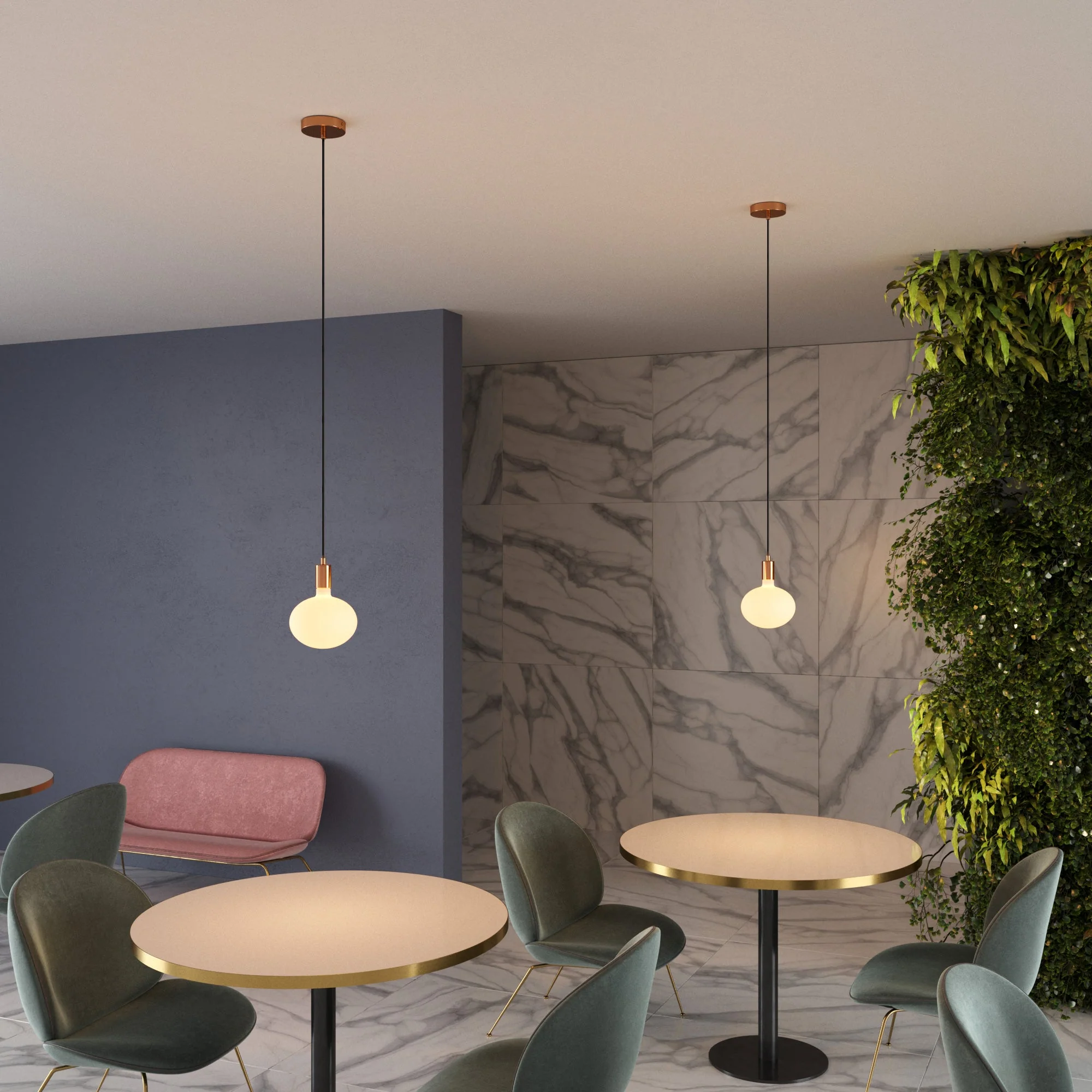 Pendant lamp with textile cable and contrasting metal details - Copper - Image 3
