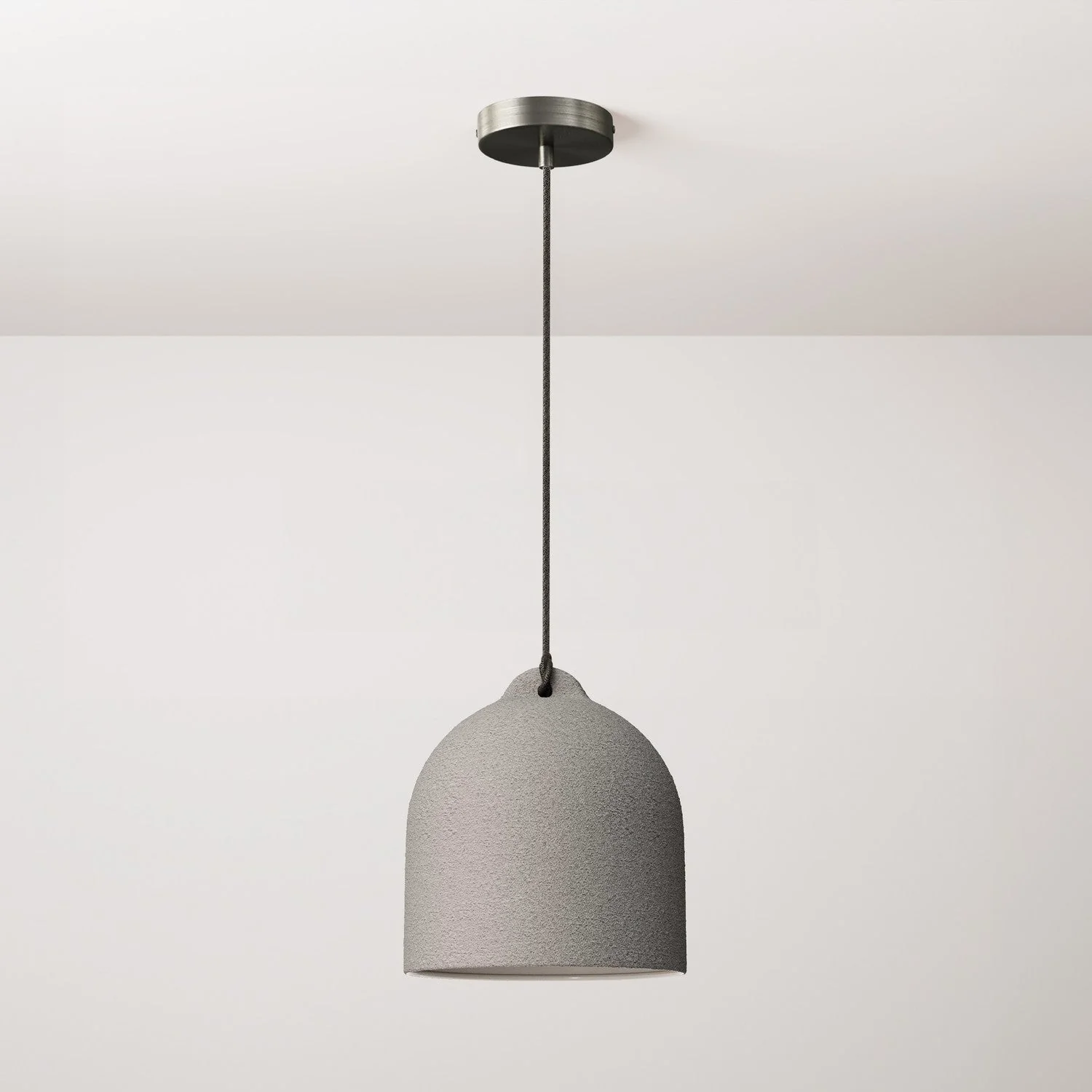 Pendant lamp with textile cable and Bell M ceramic lampshade - Cement effect