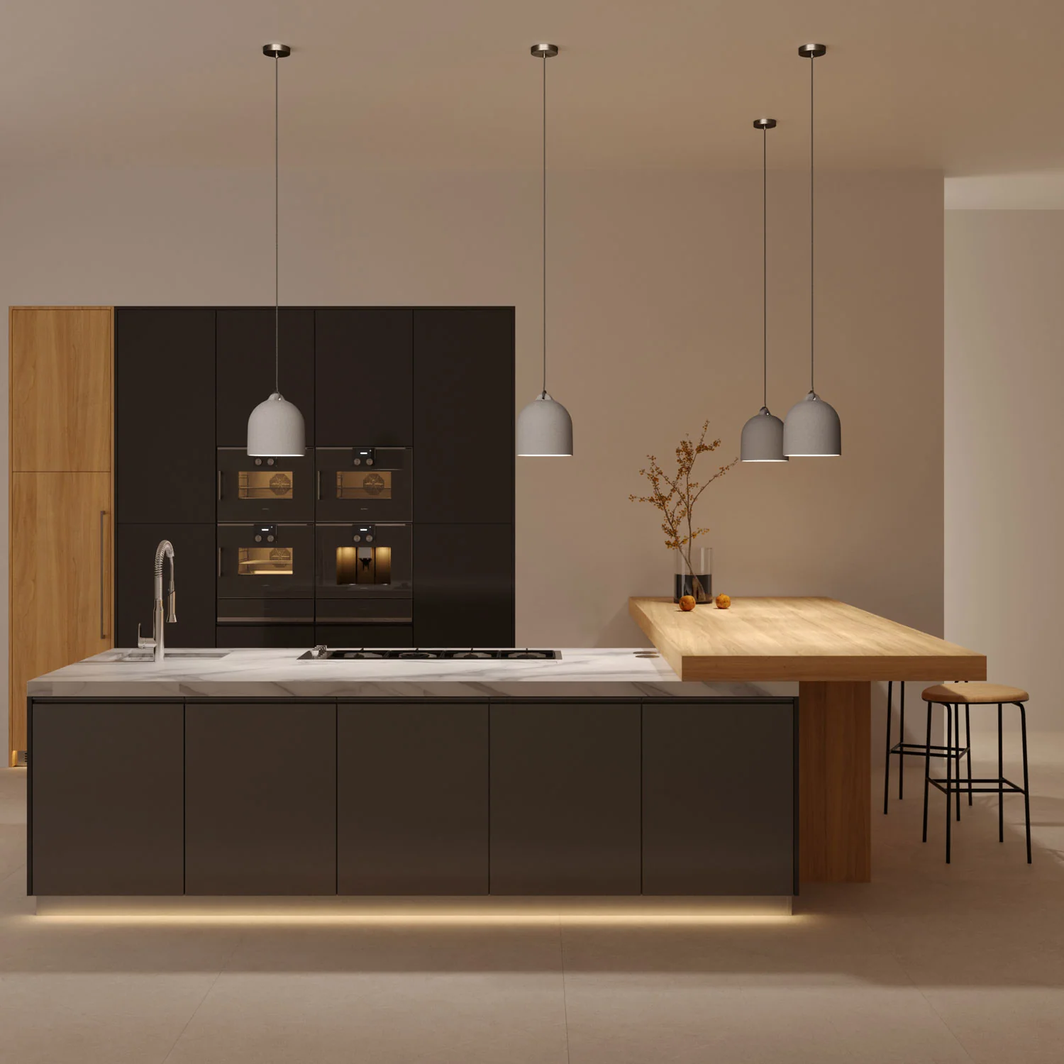 Pendant lamp with textile cable and Bell M ceramic lampshade - Cement effect - Image 2
